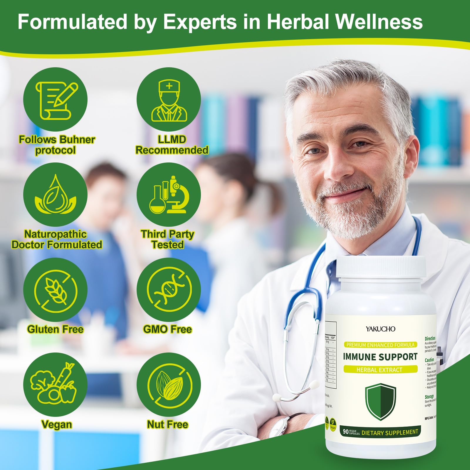 Herbal Immune Support Supplement, Vegan Capsules with Japanese Knotweed, Cat’s Claw, Skullcap & Sanguinolenta, Supports Immune Health & Overall Wellness, Gluten-Free Yakucho Au supplements