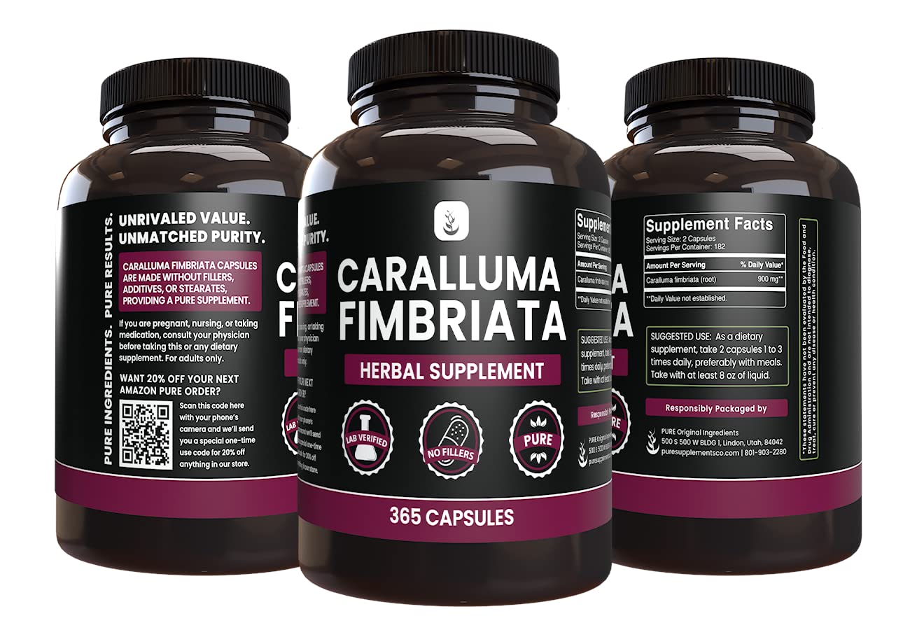 PURE ORIGINAL INGREDIENTS Caralluma Fimbriata (365 Capsules) No Magnesium Or Rice PURE ORIGINAL INGREDIENTS Au supplements