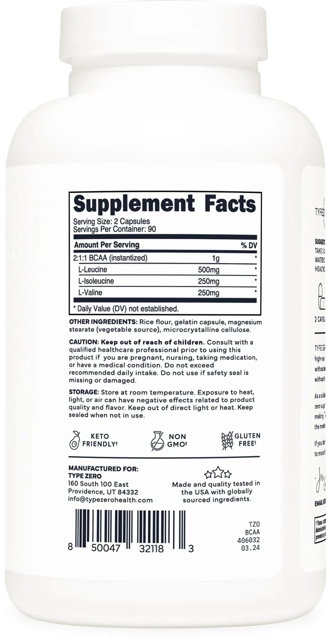 Type Zero BCAA 1000mg (180 Capsules, 90 Servings), Branched Chain Amino Acids (500mg of L-Leucine, 1000mg of L-Isoleucine and L-Valine) Type Zero Au supplements