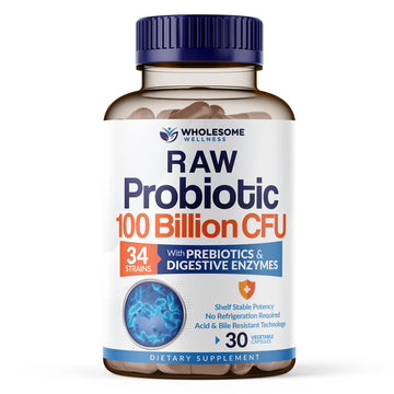 Wholesome Wellness Organic Raw Probiotics 100 Billion CFU, Dr Formulated for Women and Men, Complete Adult Supplement with Prebiotics and Digestive Enzymes; 30 Capsules, Shelf Stable Wholesome Wellness Au supplements