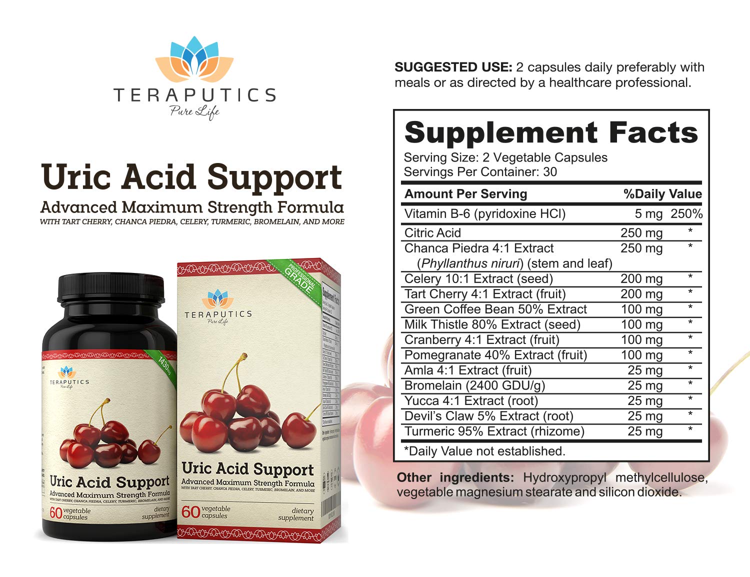Uric Acid Support Formula | Advanced Uric Acid Cleanse & Kidney Support Supplement - Includes Tart Cherry Concentrate, Celery Seed Extract + 12 More High Potency Ingredients, 60 Veggie Capsules Teraputics Au supplements