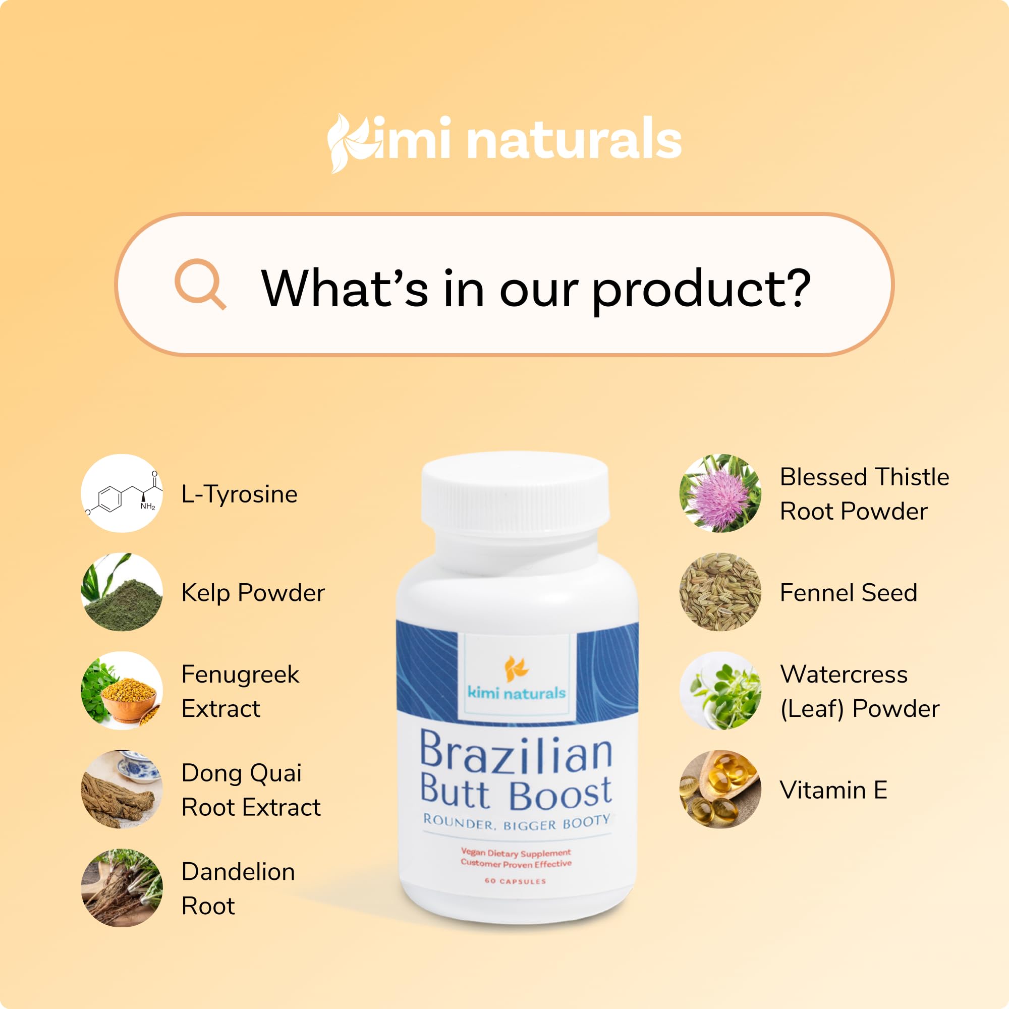 Kimi Naturals Butt Enhancer Pills - Tightening and Butt Lifting Supplements for Bigger Booty and Curvy Hips - Fast Growth Bum Enhancement 60 Capsules KIMI Au supplements