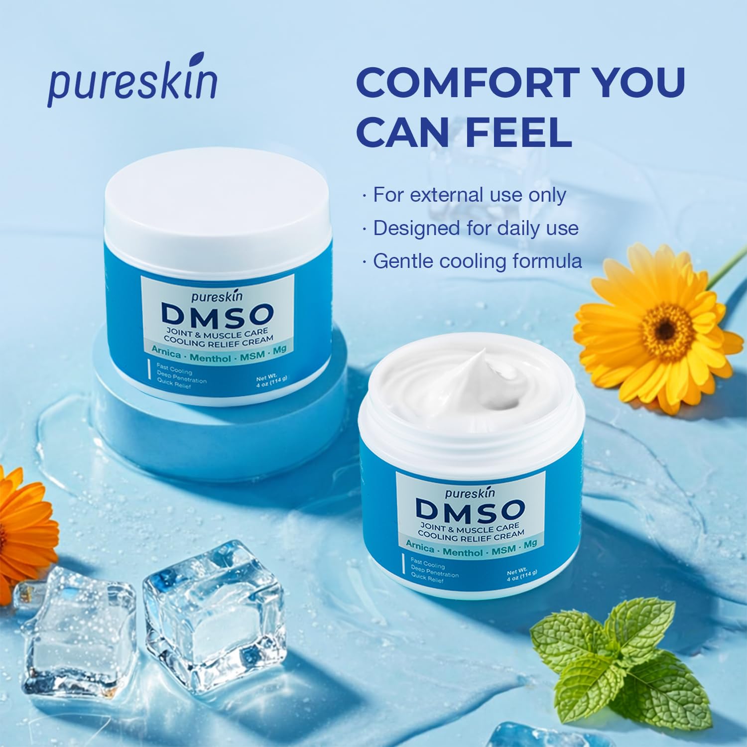 PURESKIN DMSO Relief Cream – Pharmaceutical Grade Fast-Absorbing Cooling Formula for Active Lifestyles – Lightweight Cream with Arnica, MSM, Magnesium, Menthol & Aloe, 4 oz PURESKIN Au supplements