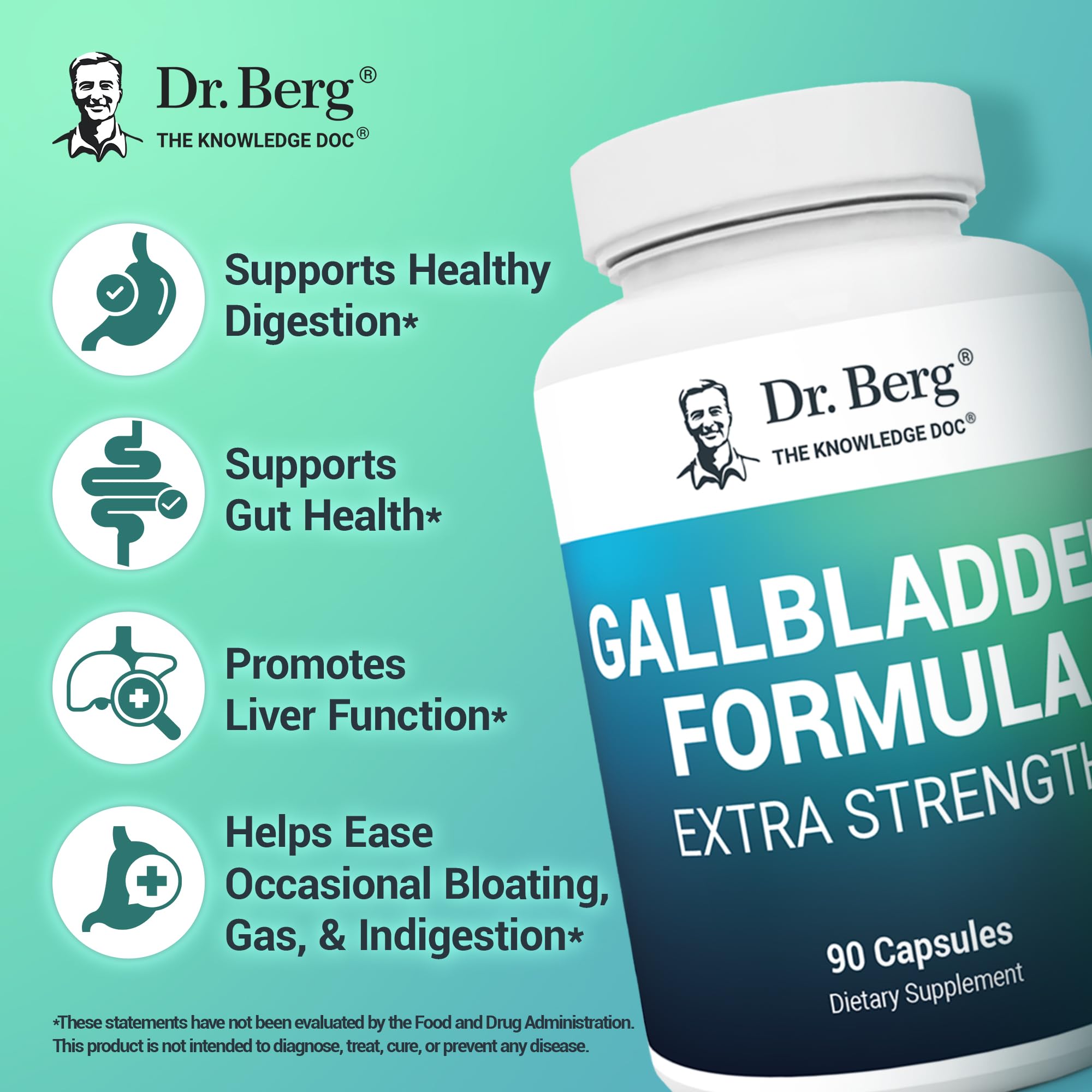 Dr. Berg Gallbladder Formula Extra Strength - with Ox Bile Powder and Conjugated Bile Acid - Digestive Enzymes Proprietary Blend - Full 45-Day Supply - 90 Vegetable Capsules Dr. Berg Nutritionals Au supplements