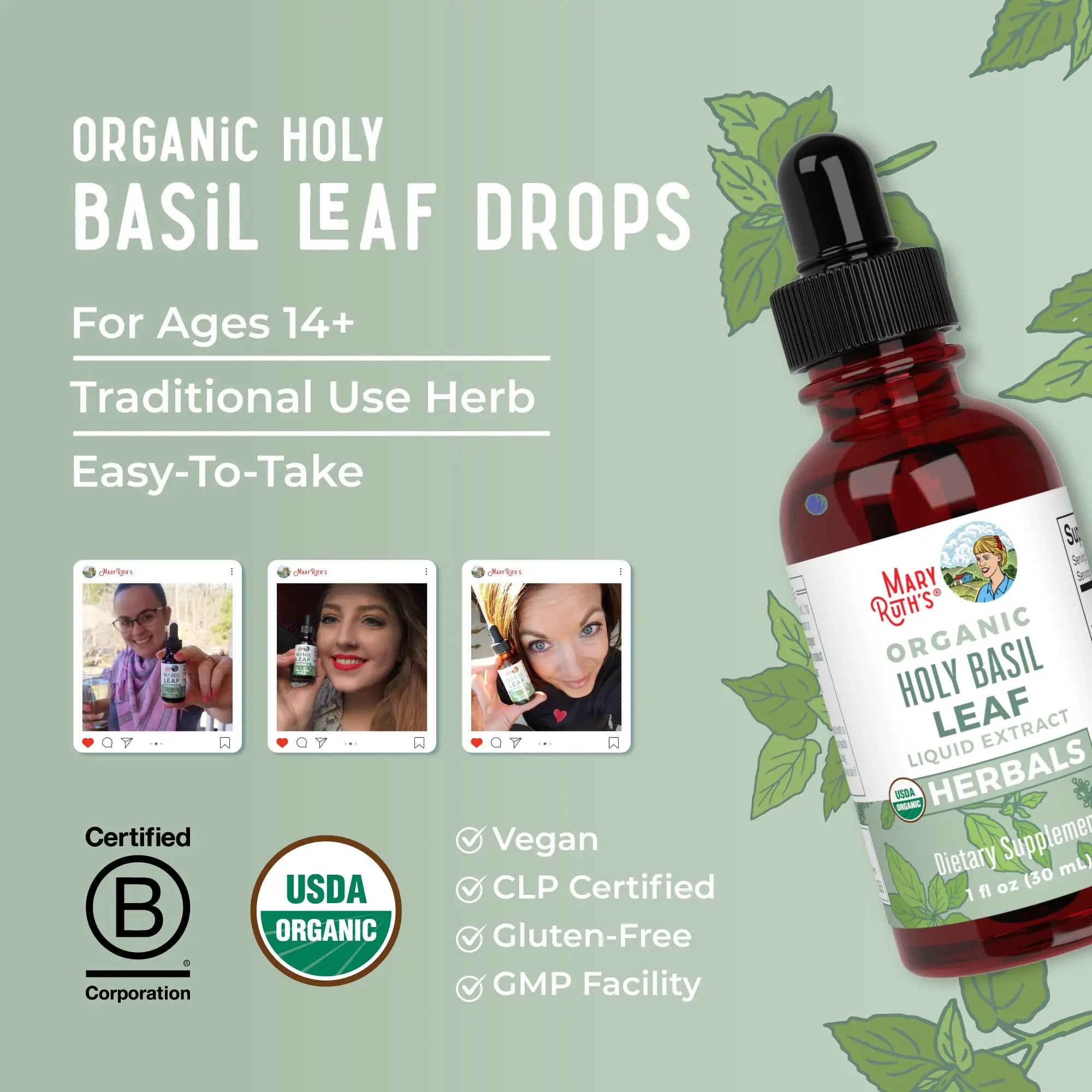 MaryRuth Organics Holy Basil Sugar Free | Tulsi Holy Basil Herbal Liquid Drops | Antioxidant | Cognitive Function | Digestive Support | Energy Levels | Vegan | Non-GMO | 1 Fl Oz MARYRUTH'S Au supplements