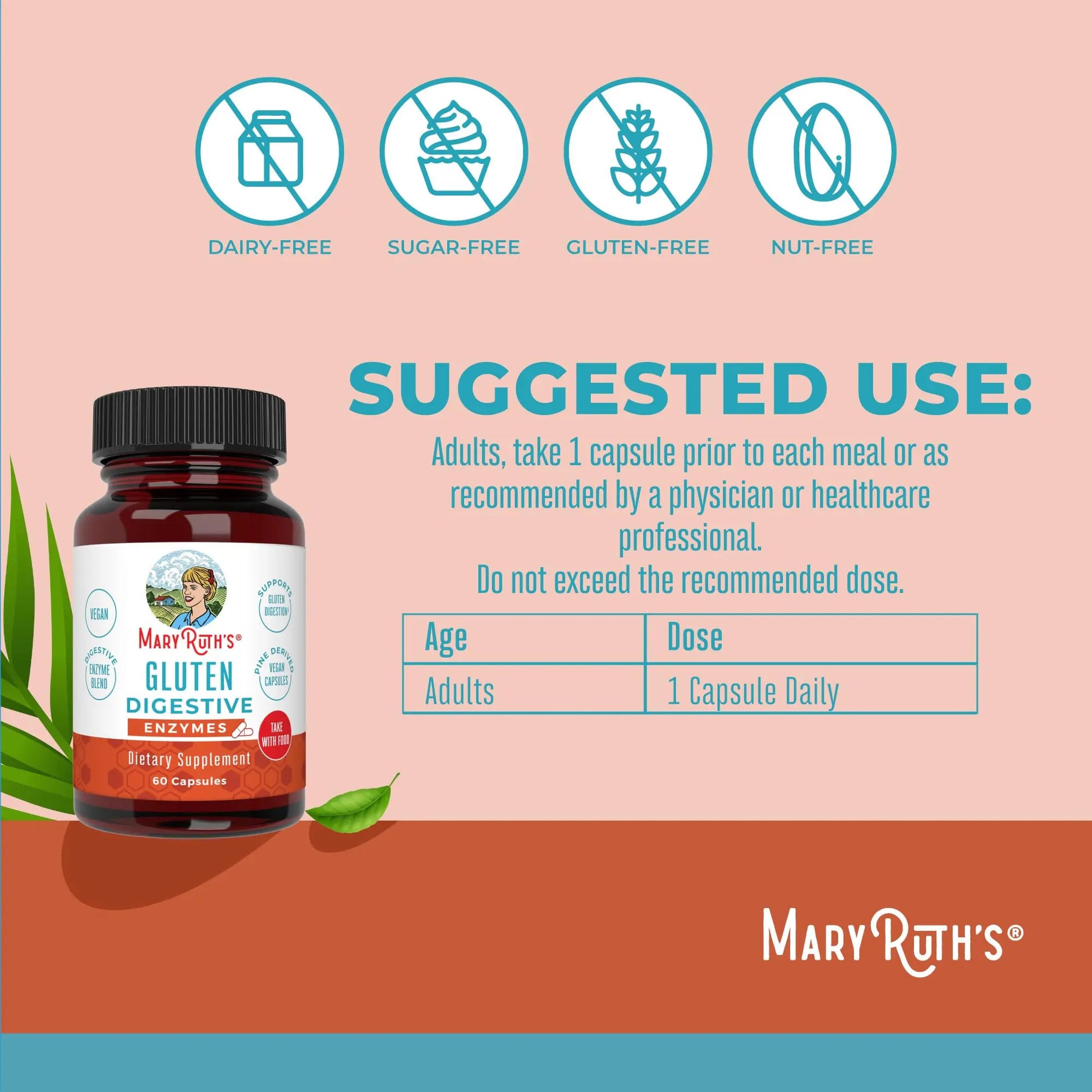 MaryRuth’s Gluten Digestive Enzymes | Up to 2 Month Supply | Proprietary Enzyme Blend | Vegan Pine-Based Capsules | Non-GMO | 60 Count MARYRUTH'S Au supplements