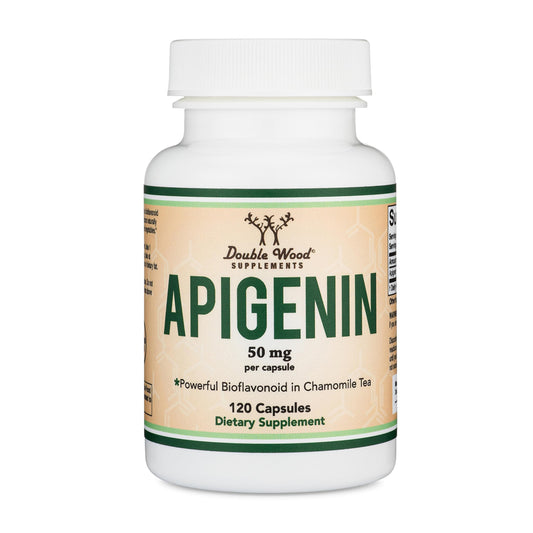 Apigenin Supplement - 50mg per Capsule, 120 Count (Powerful Bioflavonoid Found in Chamomile Tea for Relaxation, Sleep, and Mood) Senolytic Double Wood SupplementsUS supplements
