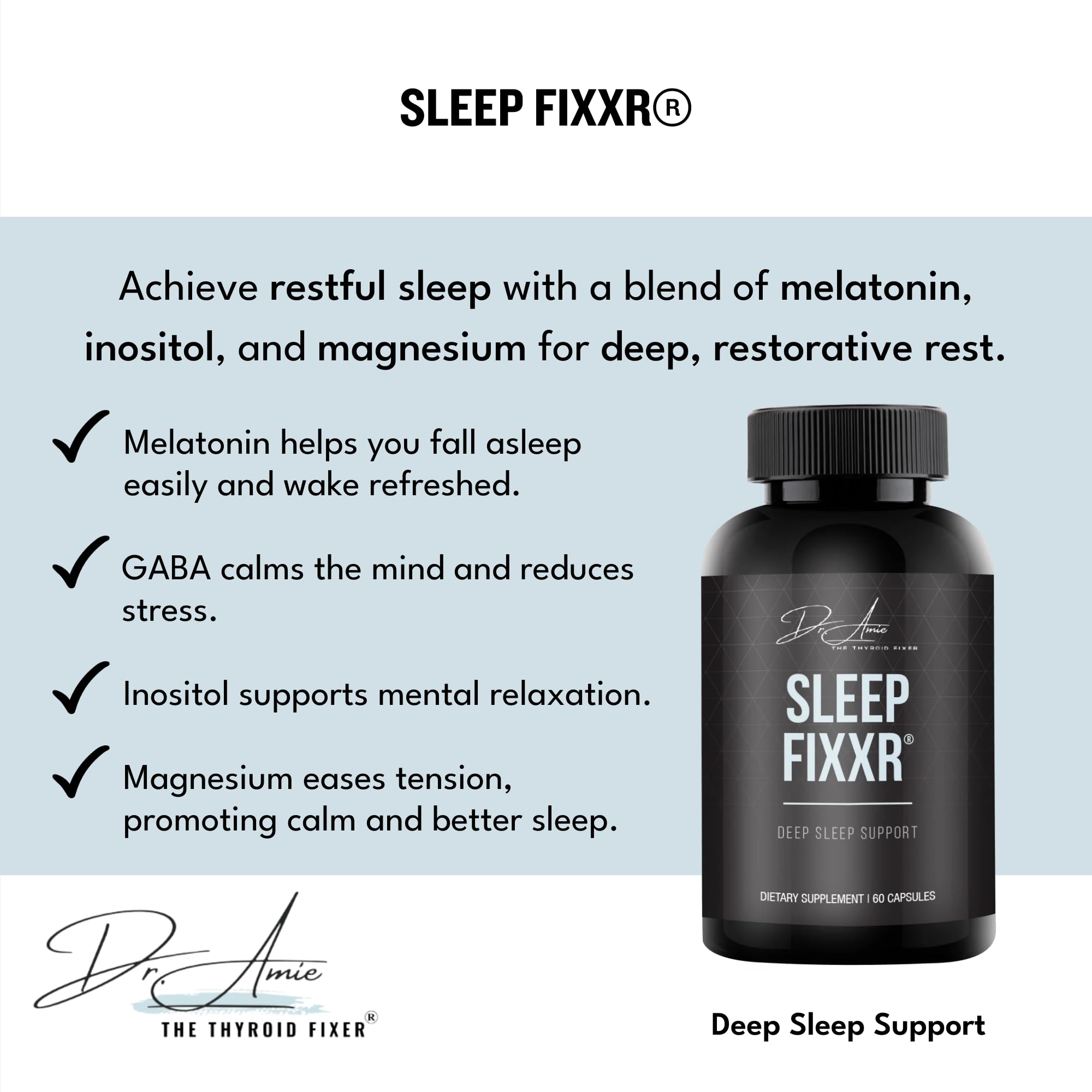 Fixxr Sleep Support by Dr. Amie | with Melatonin, Inositol, and Magnesium | 30 Day Supply, 60 Capsules Fixxr Au supplements