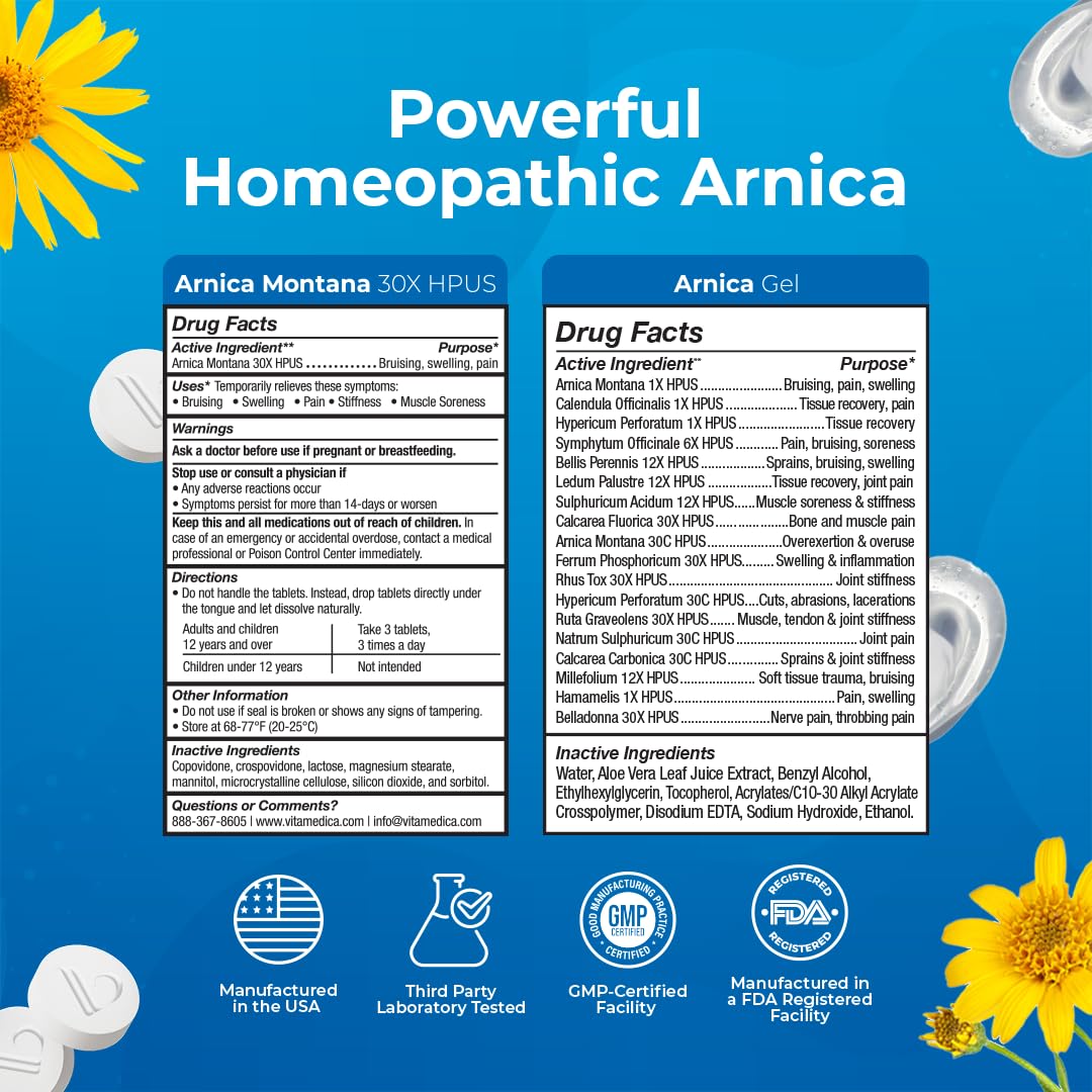 VitaMedica Arnica Montana Tablets & Arnica Gel Bundle – Support for Bruising, Swelling & Soreness, 150 Rapid-Dissolve Tablets + 3 oz Water-Based Gel VitaMedica Au supplements