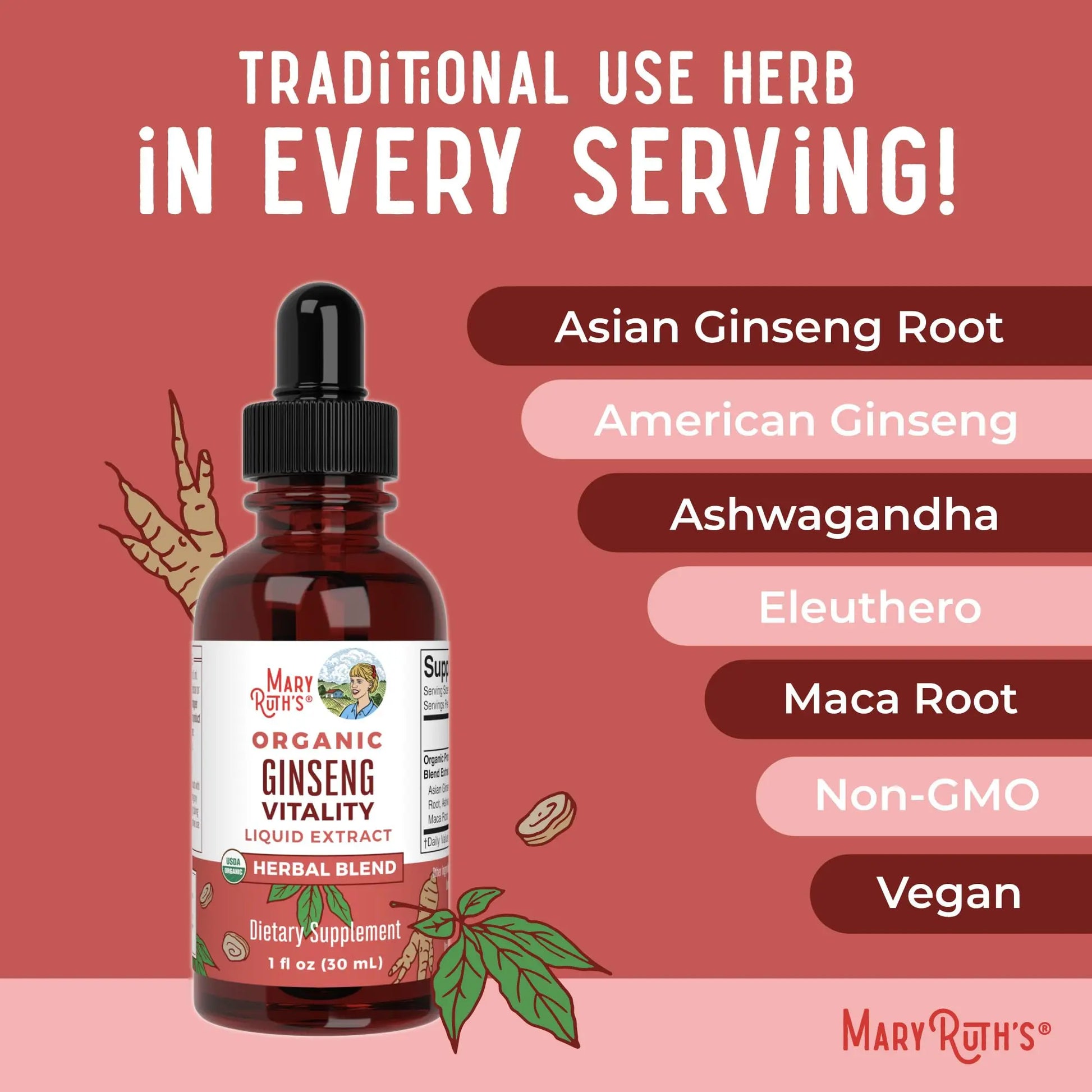 MaryRuth Organics Herbal Supplement for Brain Function | Boost Energy | Memory | Vitality USDA | Ginseng with Ashwagandha | Eleuthero and Maca Root Extract | 1 Fl Oz MARYRUTH'S Au supplements