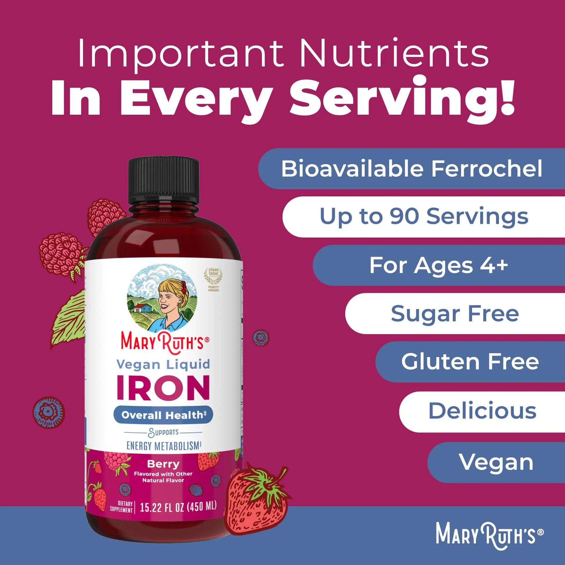 Iron Supplement for Women Men & Kids | Liquid Iron Supplement for Women Men & Kids | Iron for Healthy Blood & Oxygen | Ages 4 & Up | Sugar Free | Vegan | Non-GMO | Gluten Free | 15.22 Fl Oz MARYRUTH'S Au supplements