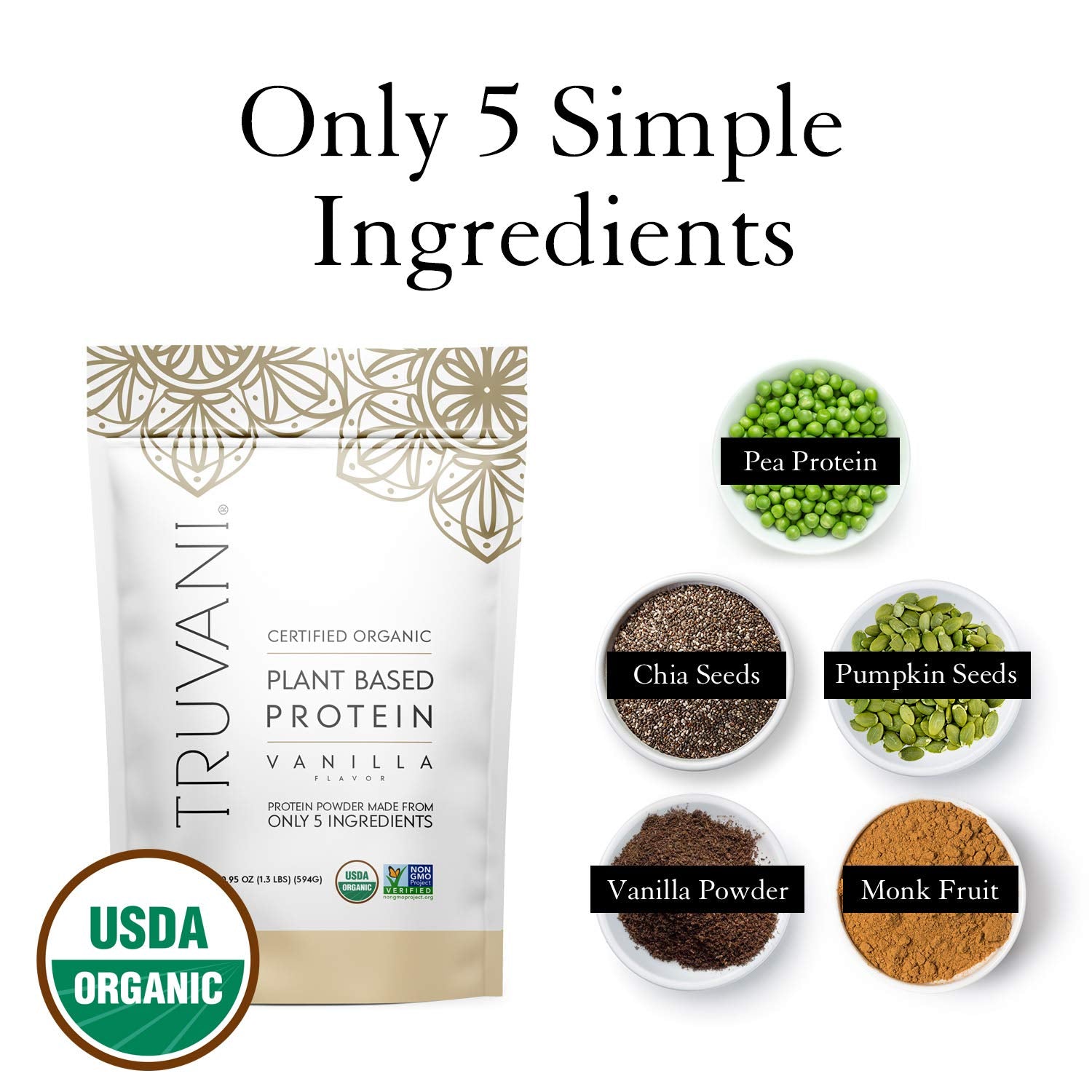 Truvani Organic Vegan Protein Powder, Organic Pea Protein Powder, Vegan, Non GMO Truvani Au supplements