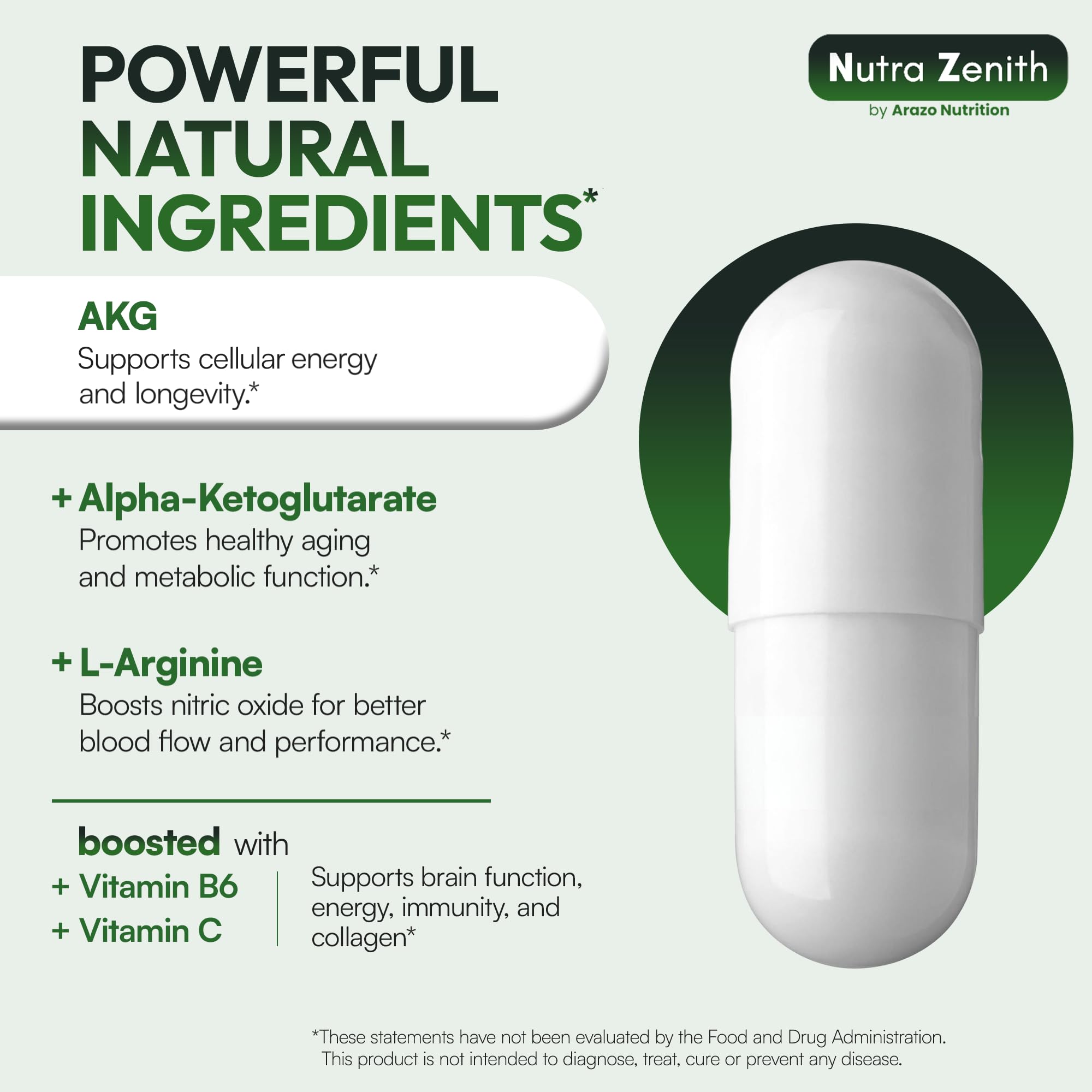 AKG Anti-Aging & Energy Boost Supplement with Vitamin B6, Vitamin C & L-Arginine – 60 Capsules for Youthful Skin, Cellular Renewal & Vitality Support Arazo Nutrition Au supplements