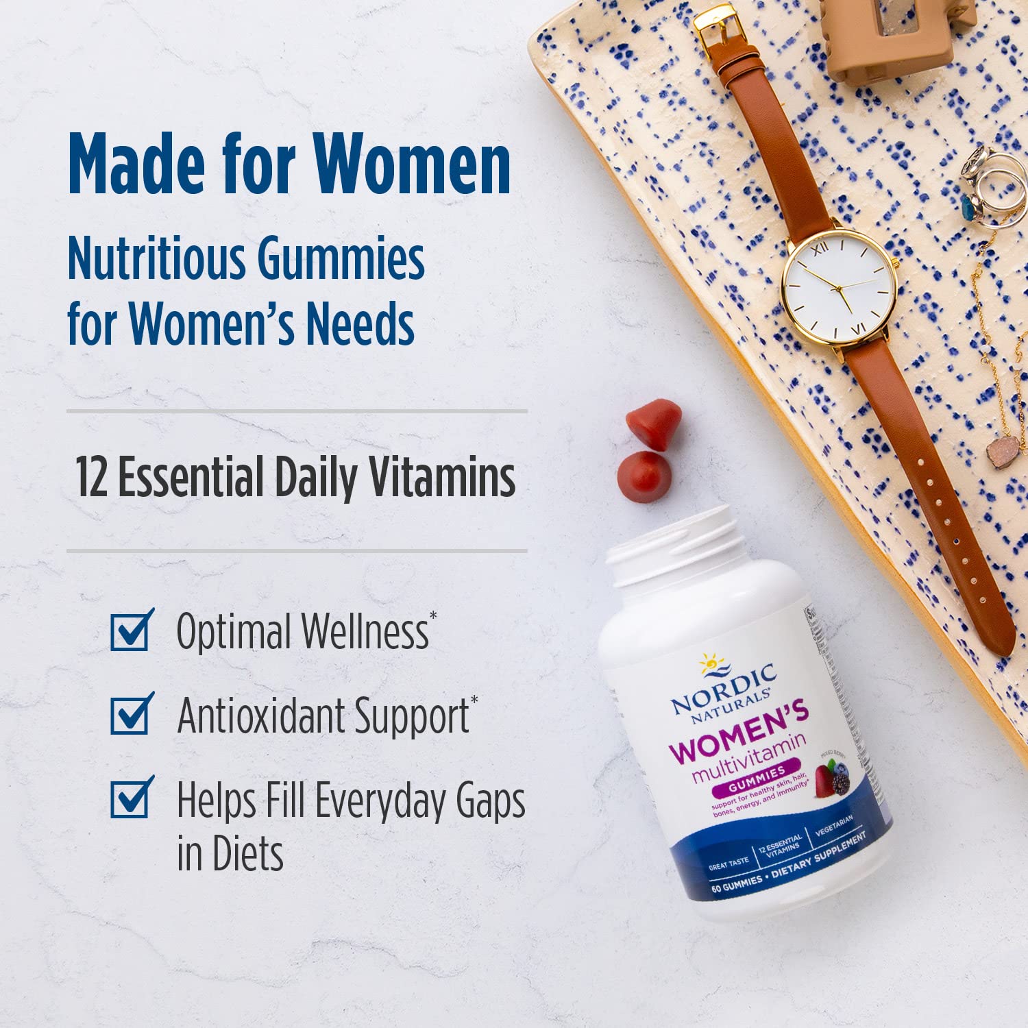 Nordic Naturals Women's Multivitamin Gummies, Mixed Berry - 60 Gummies - Support for Healthy Skin, Hair, Bones, Energy & Immunity - Non-GMO, Vegetarian - 30 Servings Nordic Naturals Au supplements