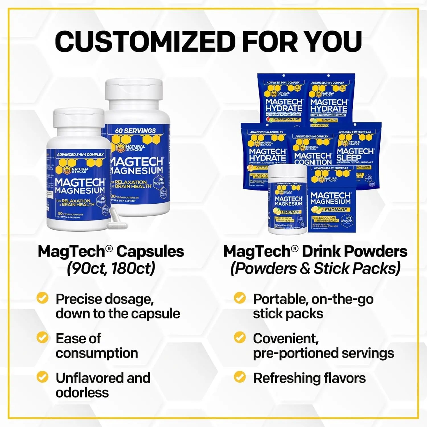 MagTech Magnesium Complex for Women & Men - 3 Forms of Magnesium: Glycinate, Magtein L-Threonate & Taurate - 200mg Chelated Complex - Support for Relaxation & Brain Health - 90 Glycinate Capsules NATURAL STACKS Au supplements