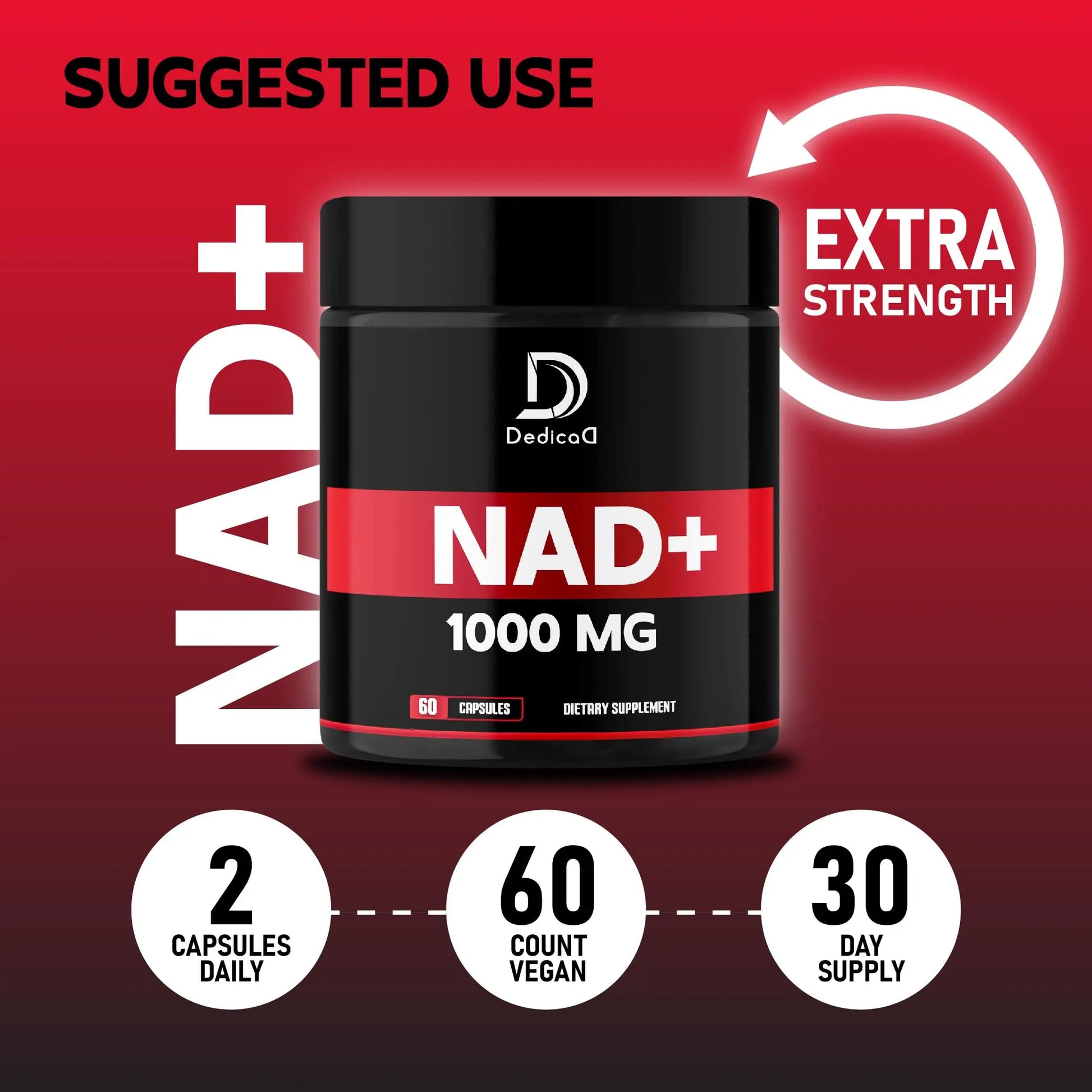DEDICAD NAD Supplement 1000 mg - Pure NAD Supplement - Energy and DNA Repair, Aging Defense, Brain Function - 60 Capsules DEDICAD Au supplements