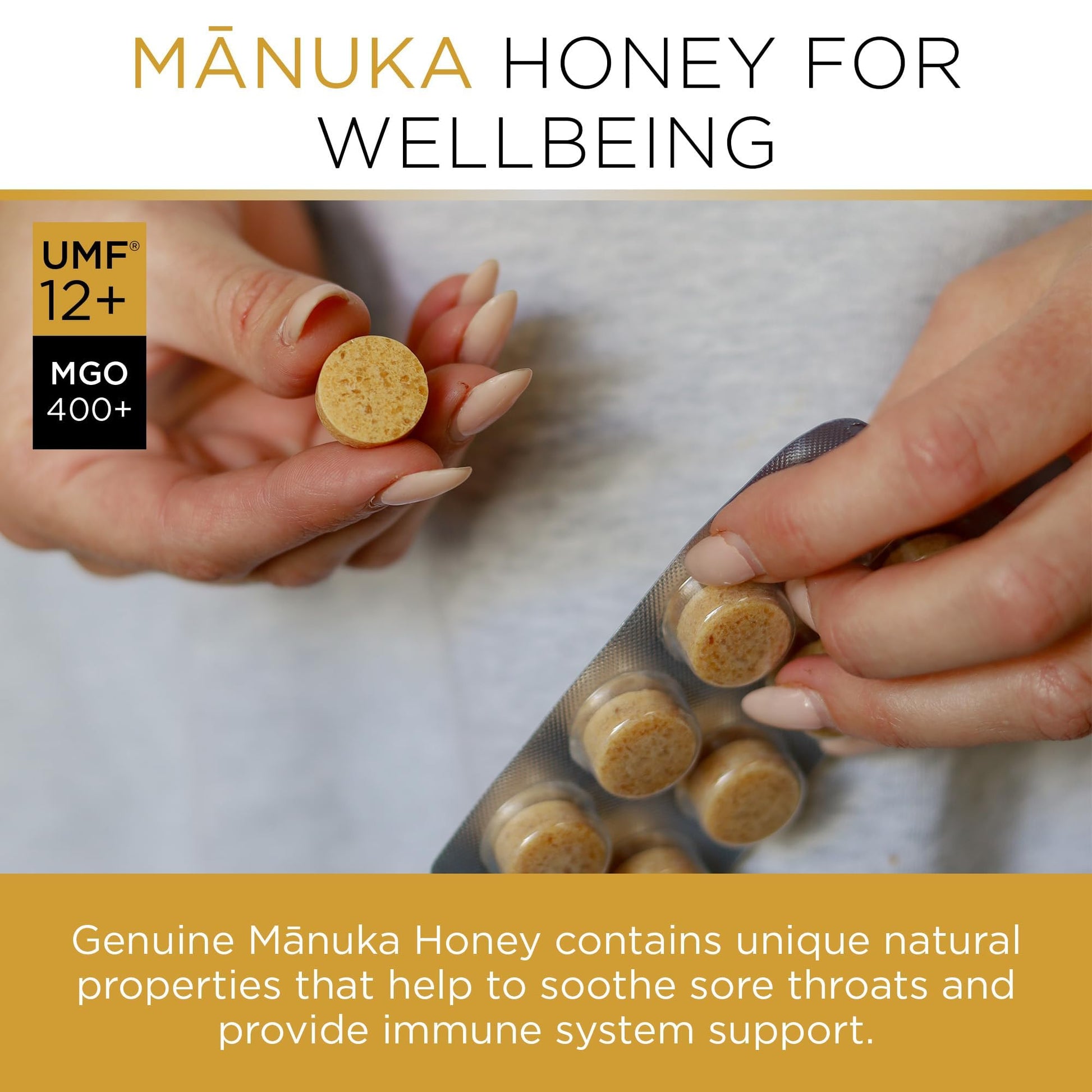 PURITI Premium Manuka Honey Lozenges High Potency - Sugar Free Drops | Genuine New Zealand Raw Manuka Honey Soothers for Coughs & Sore Throats | UMF Certified MGO 400+ UMF12+ (16 Pack) PURITI buy supplements Au