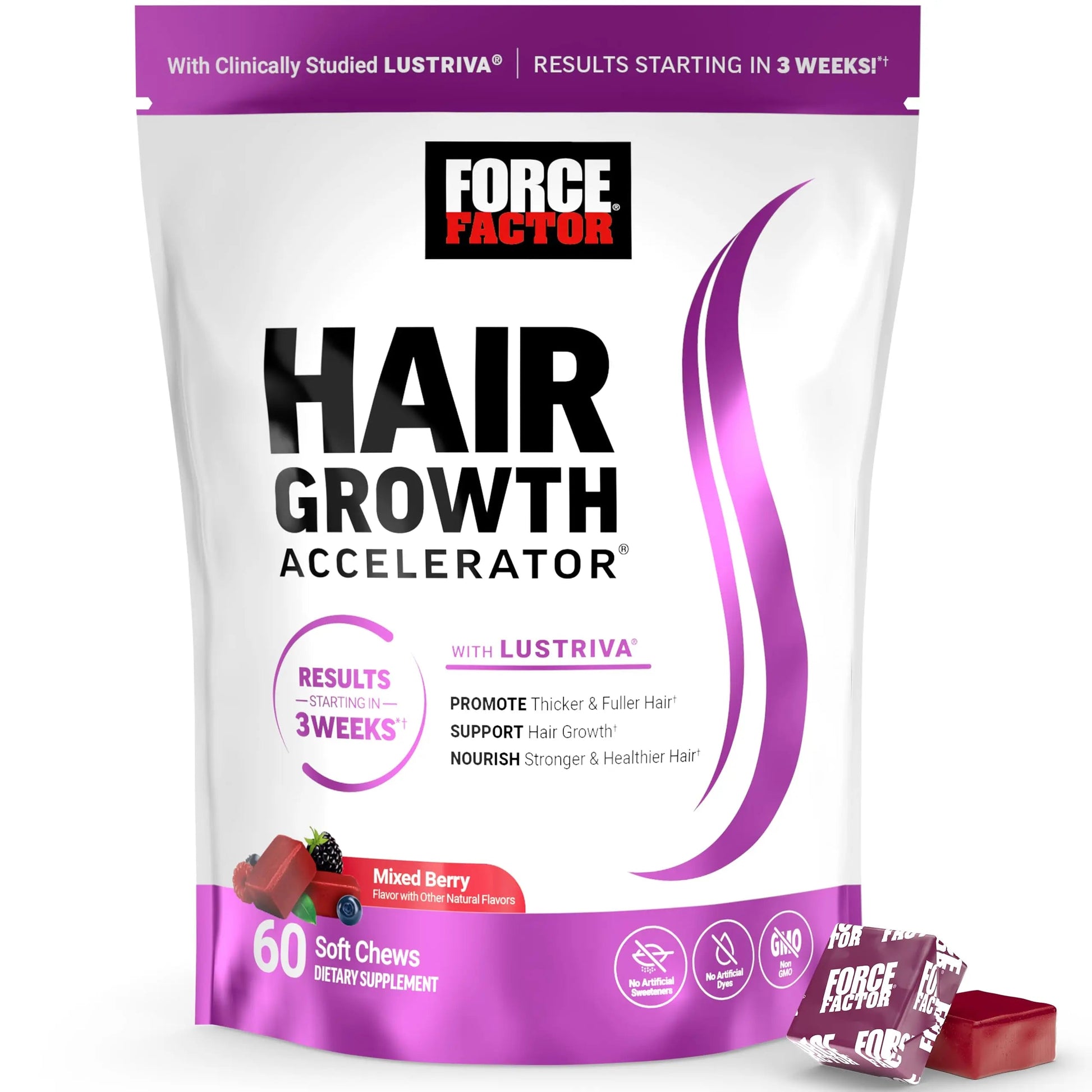 Force Factor Hair Growth Accelerator Soft Chews, Hair Growth Vitamins for Women and Men with Clinically Studied Lustriva and Biotin Force Factor Au supplements