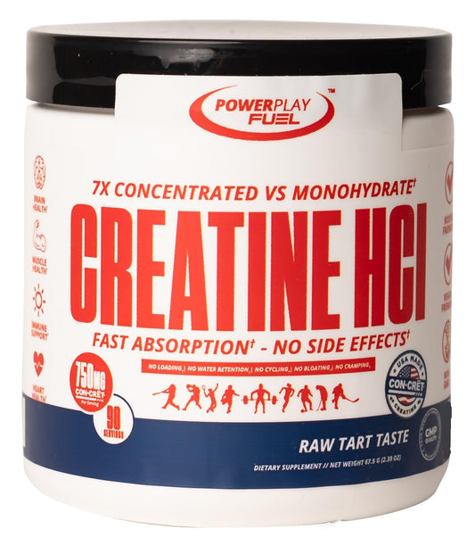 CREATINE HCl Powder for Men and Women, Muscle Strength, Brain Performance, Heart Health & Immune Support - Raw Tart Taste, 90 Servings POWER PLAY FUELBuy Supplements Australia