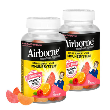 Airborne 750mg Vitamin C Immune Support Supplement Gummies for Adults, Assorted Fruit Flavor, Gluten Free Crafted Blend with Powerful Antioxidants Vitamins A C & E, 42 Gummies (2 Pack) Airborne Au supplements
