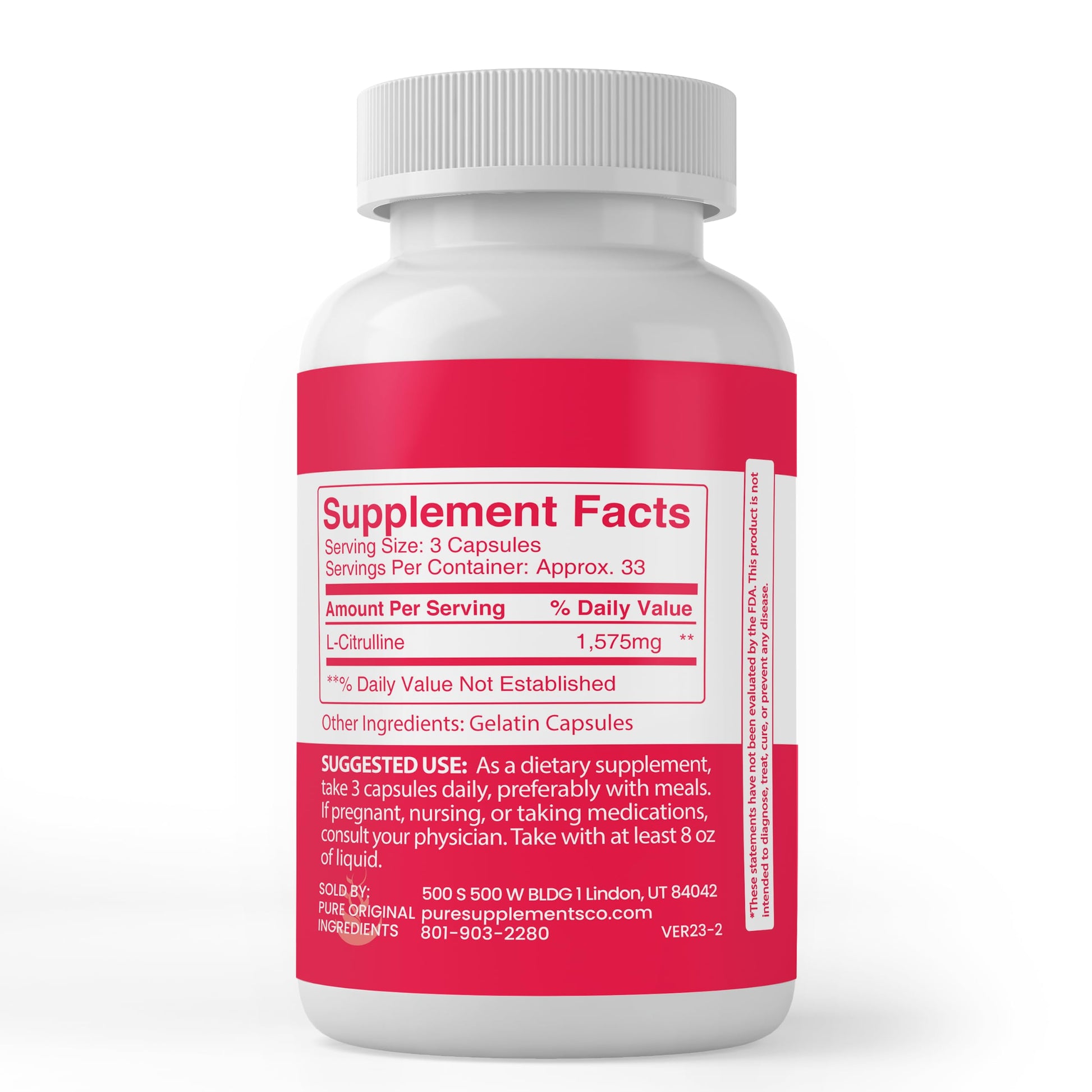 Pure Original Ingredients L-Citrulline, (100 Capsules) Always Pure, No Additives Or Fillers PURE ORIGINAL INGREDIENTS Au supplements