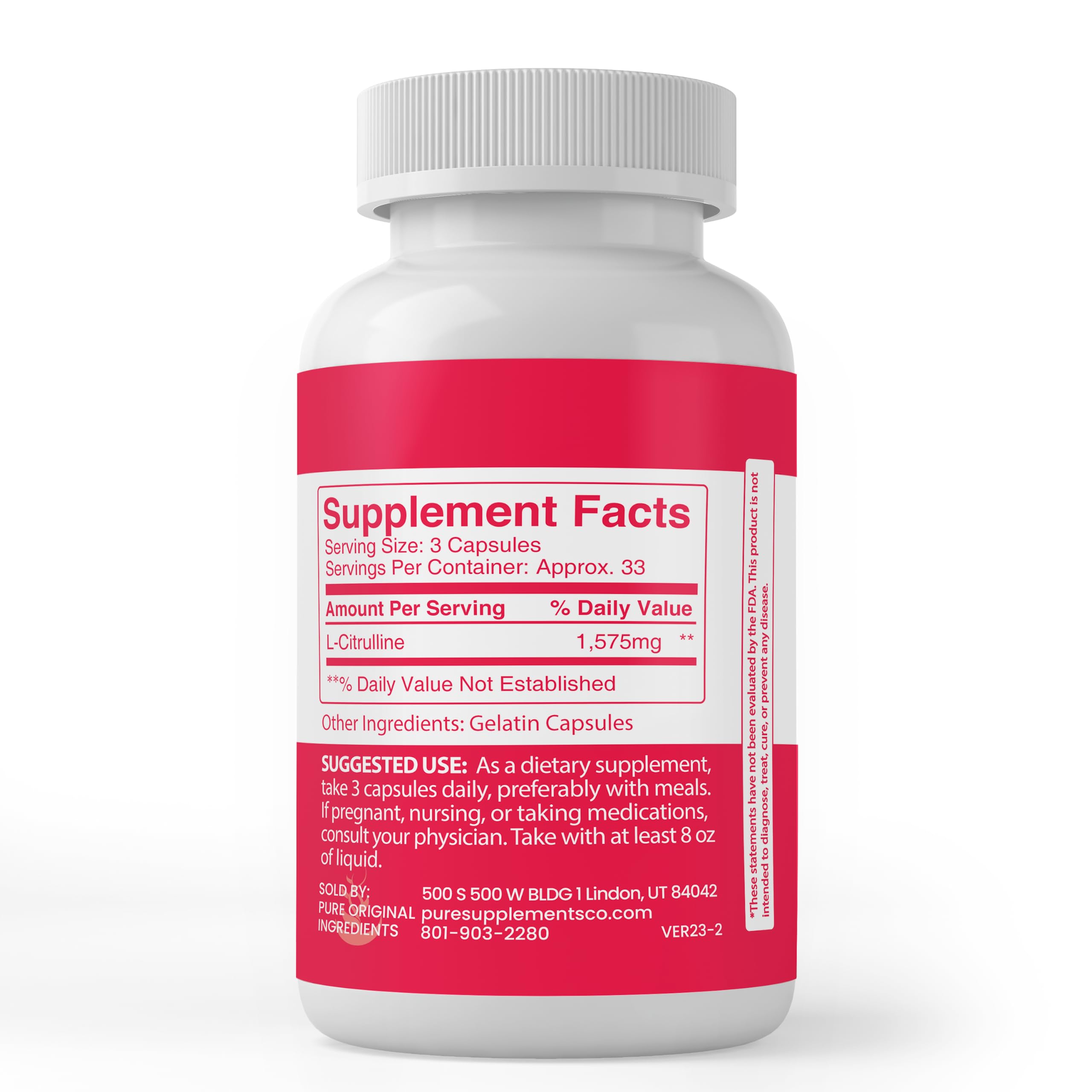 Pure Original Ingredients L-Citrulline, (100 Capsules) Always Pure, No Additives Or Fillers PURE ORIGINAL INGREDIENTS Au supplements