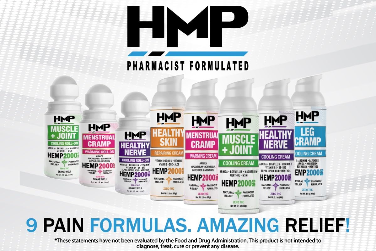 HMP BRANDS Hemp Cream Muscle & Joint Support 2000MG Hemp Discomfort Relief Formula w Menthol Ideal for Knee Muscle Joint Back Shoulder Elbow Maximum Joint Support, Natural Formula Made in USA 2.1oz HMP BRANDS Au supplements