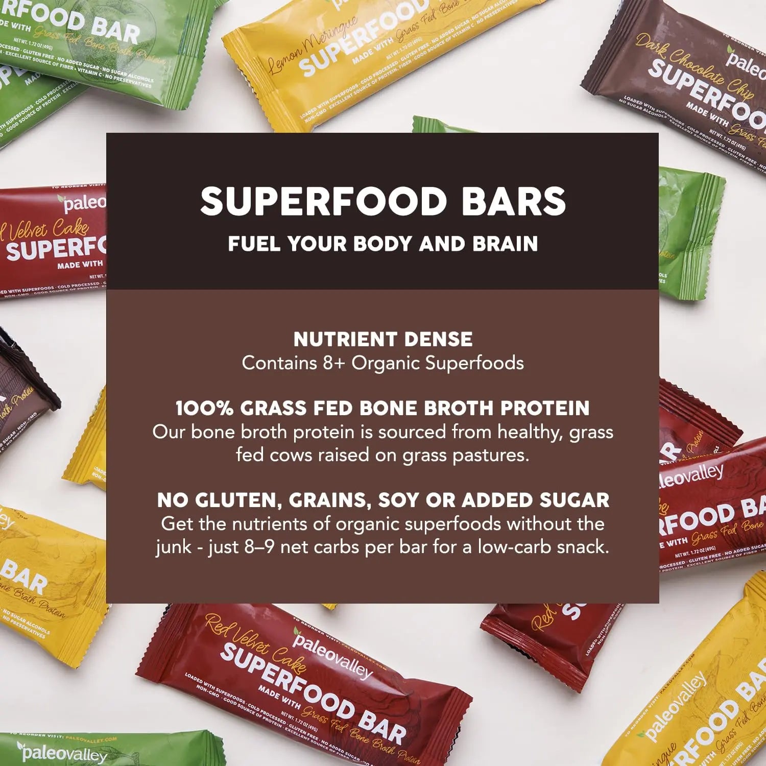 Paleovalley Superfood Bars – Dark Chocolate Chip– 10 Pack – 9g Protein per Bar – Gluten-Free, Grain-Free, Paleo, Non-GMO – On-the-Go Snack Paleovalley Au supplements