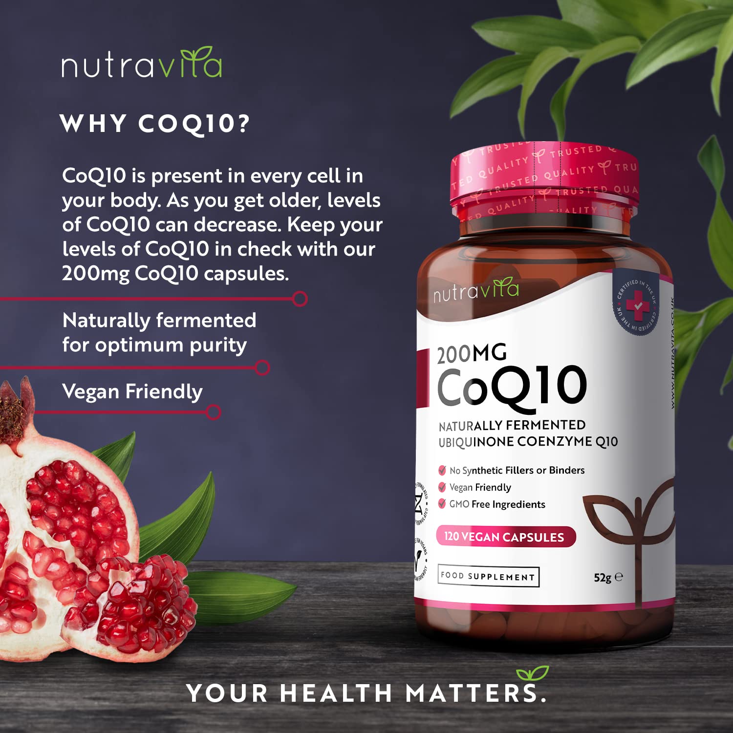 CoQ10 200mg - 120 Vegan Capsules of High Strength Co Enzyme Q10 (4 Months Supply) Nutravita Au supplements