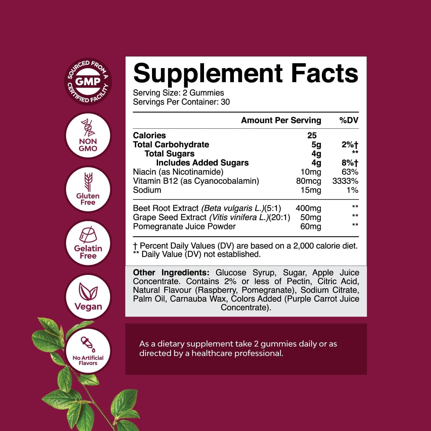 Flow Boosting Beet Root Gummies - Invigorating Beet Gummies for Adults Nitric Oxide Energy & Heart Health Support with Grapeseed Pomegranate & Vitamin B12 - Vegan Non-GMO & Gluten Free - 60 Count Natures Craft Au supplements