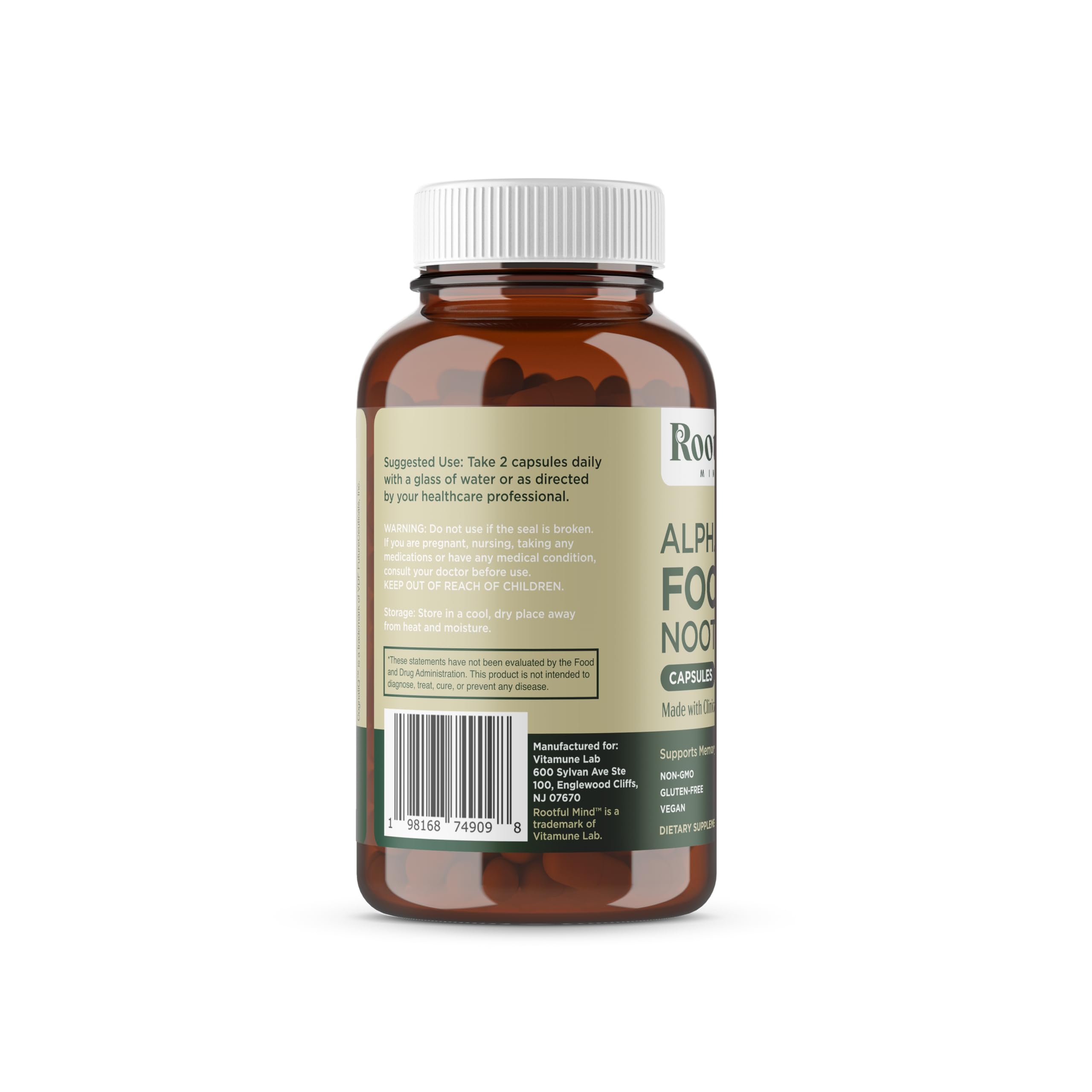 Rootful Mind Alpha Focus Nootropic - Memory and Focus Brain Booster Supplement with Choline, Citicoline, GPC, L-Tyrosine, Bacopa Monnieri, DMAE, Gingko Biloba, Lion's Mane, Niacinamide - 60 Capsules Rootful Mind Au supplements