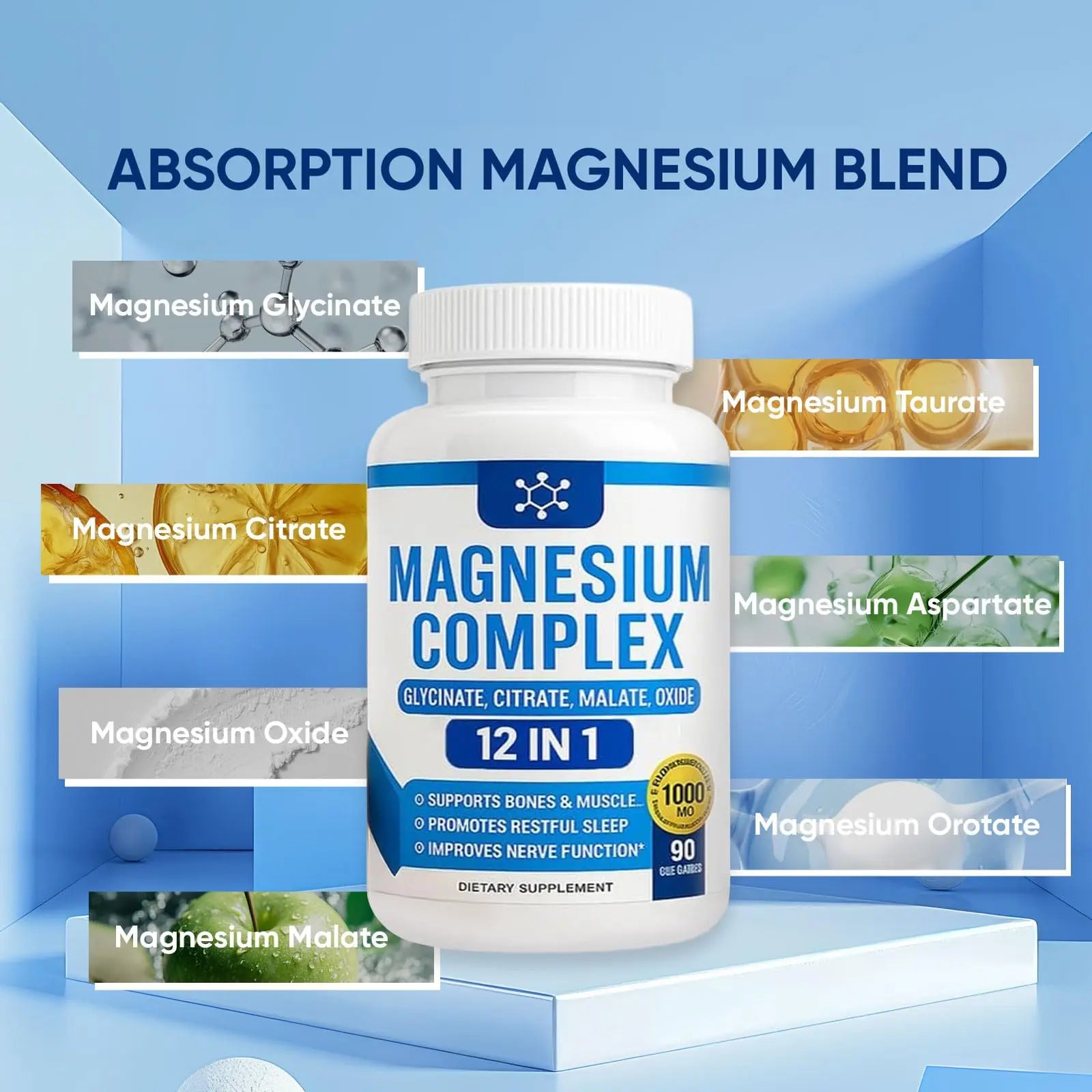 Nutrapure Magnesium Complex 7 Elemental Supplement - Magnesio Complex 1000mg Forms Including Glycinate, Citrate, Malate, Taurate Chelated | Energy Support | Vegan Non-GMO, 90 Capsules (2) WSJAWH Au supplements