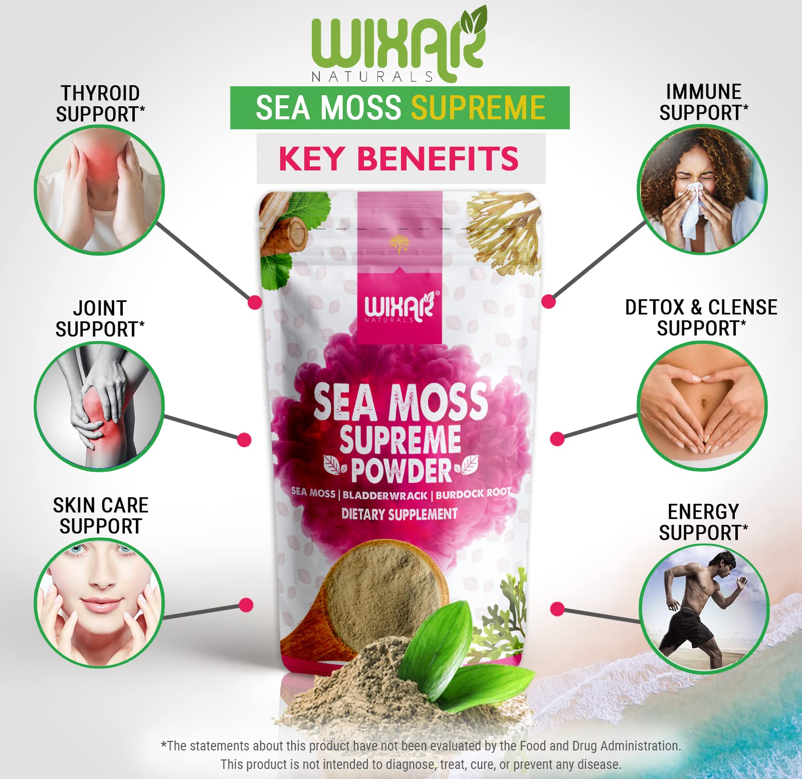 Wixar Wildcrafted Sea Moss Powder – (8 Ounces) – Natural Irish Sea Moss and Bladderwra WIXAR NATURALS Au supplements