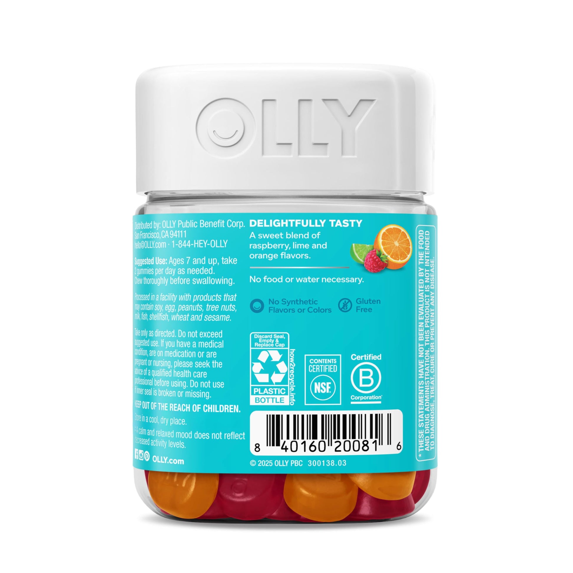 OLLY Kids Chillax Gummy, For a Calm and Relaxed Mood*, Magnesium, L-Theanine, Lemon Balm Extract, Chewable Supplement, Sherbet Flavored, 25 Day Supply - 50 Count OLLY Au supplements