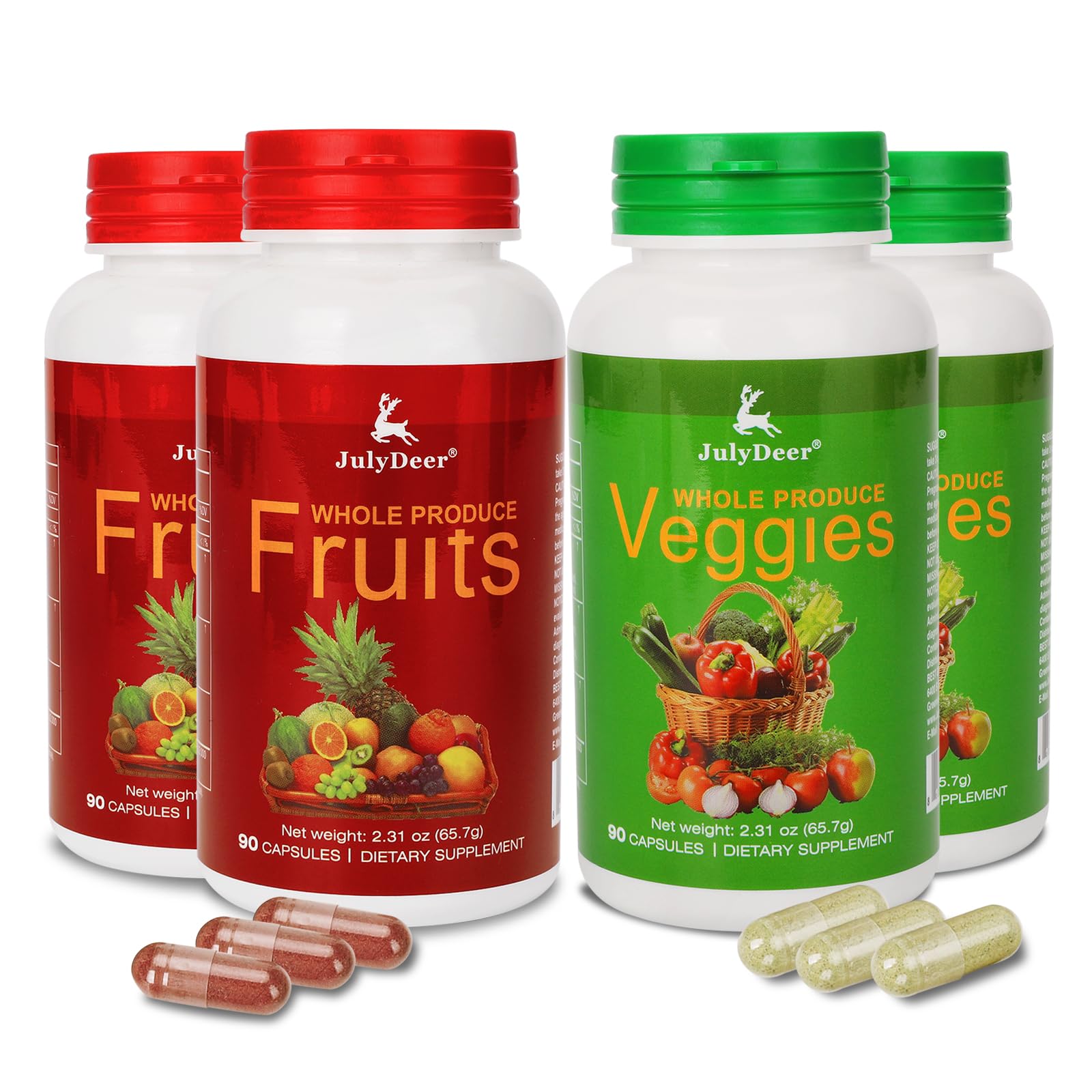Fruit and Veggies Supplement Ingredients Natural – 4 Bottles 360 Total Vegetarian Capsules | Balance of Natural 16+18 Whole Fruits & Veggies Blend | Fresh Superfood Formula with Vitamins and Minerals JulyDeer Au supplements