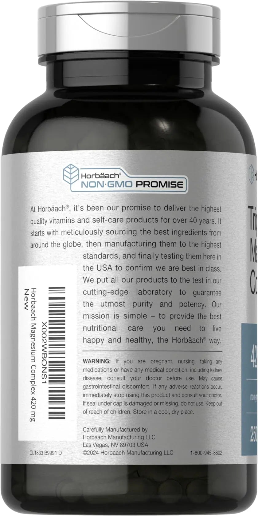 Horbäach Triple Magnesium Complex | 420 mg | 250 Capsules | Non-GMO and Gluten Free Formula | Magnesium Oxide, Citrate, and Aspartate Dietary Supplement Horbäach Au supplements