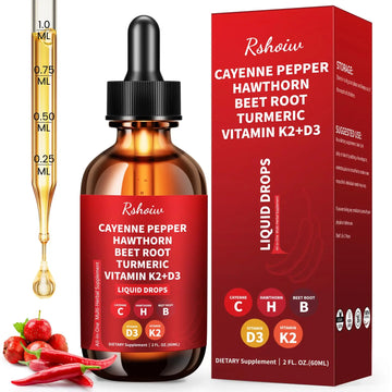Cayenne Pepper Drops Supplement Liquid with Hawthorn Berry, Vitamin D3 K2, Turmeric Curcumin, Beet Root, Ceylon Cinnamon Vegan- Friendly - 60ml Rshoiw Au supplements