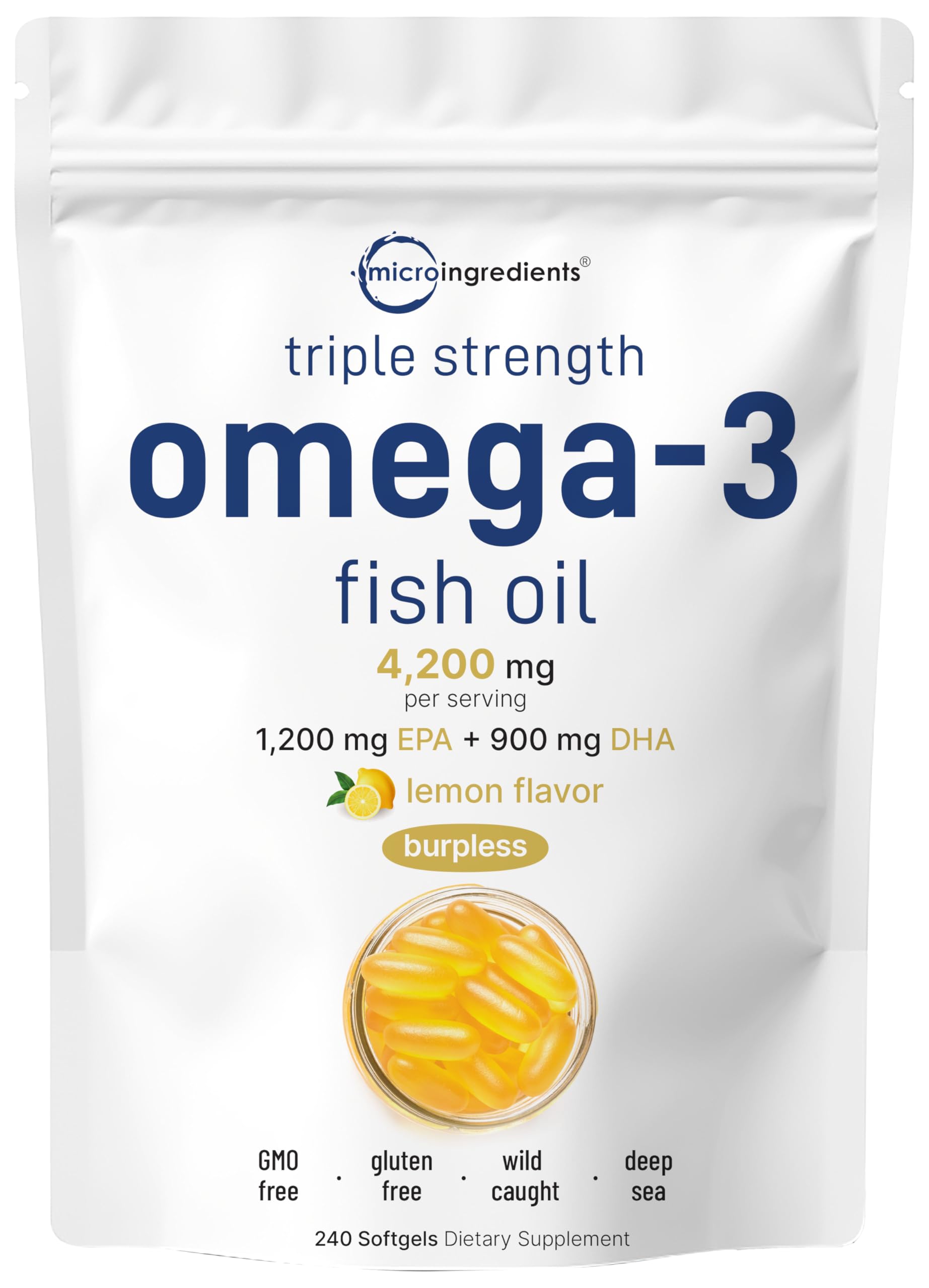 Triple Strength Omega 3 Fish Oil Supplements 4200mg Per Serving, 240 Softgels Micro Ingredients Au supplements