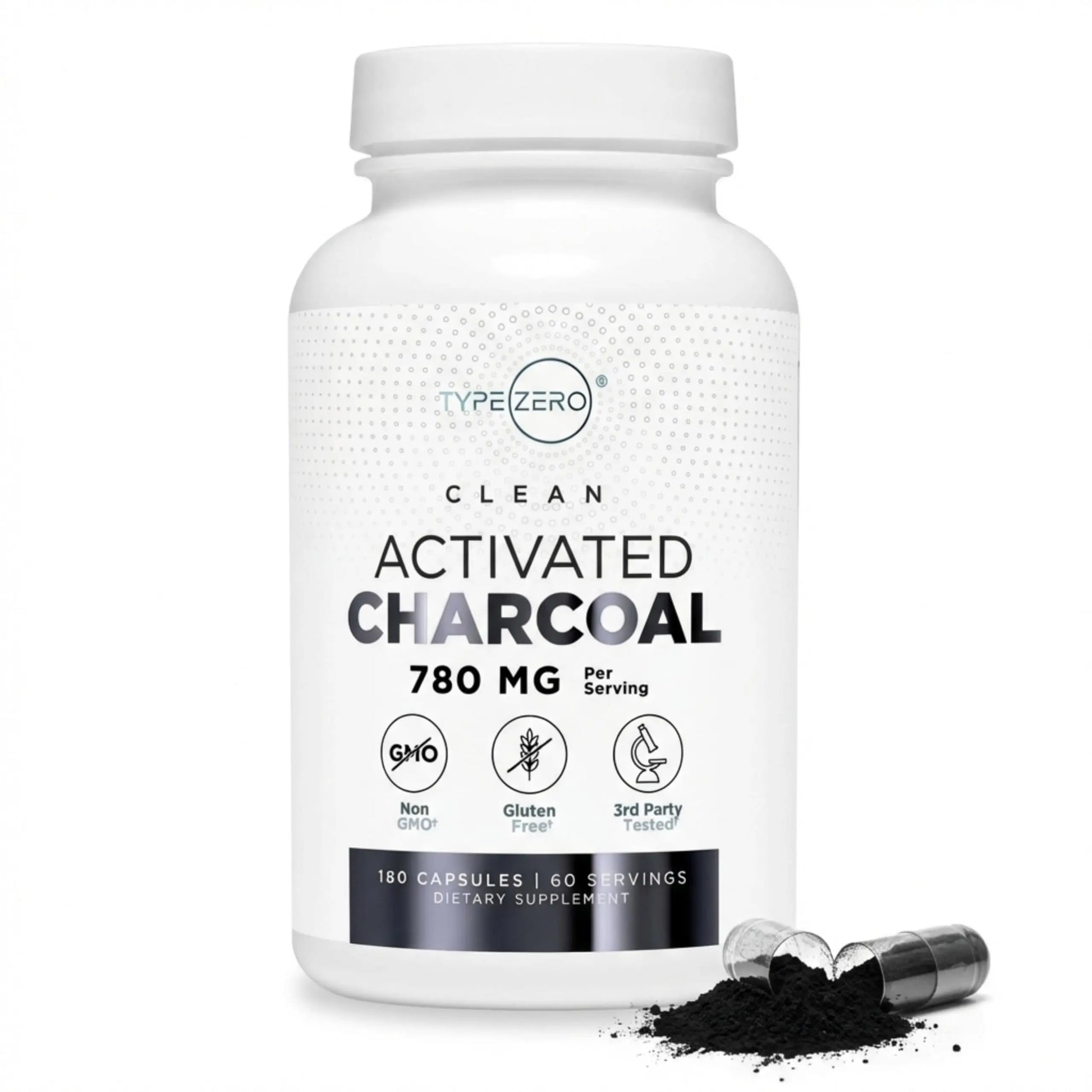 Type Zero Activated Charcoal Capsules (180 Count) - 60 Servings, 780mg Per Serving, from Coconut Shell, Non-GMO, Gluten-Free Type Zero Au supplements