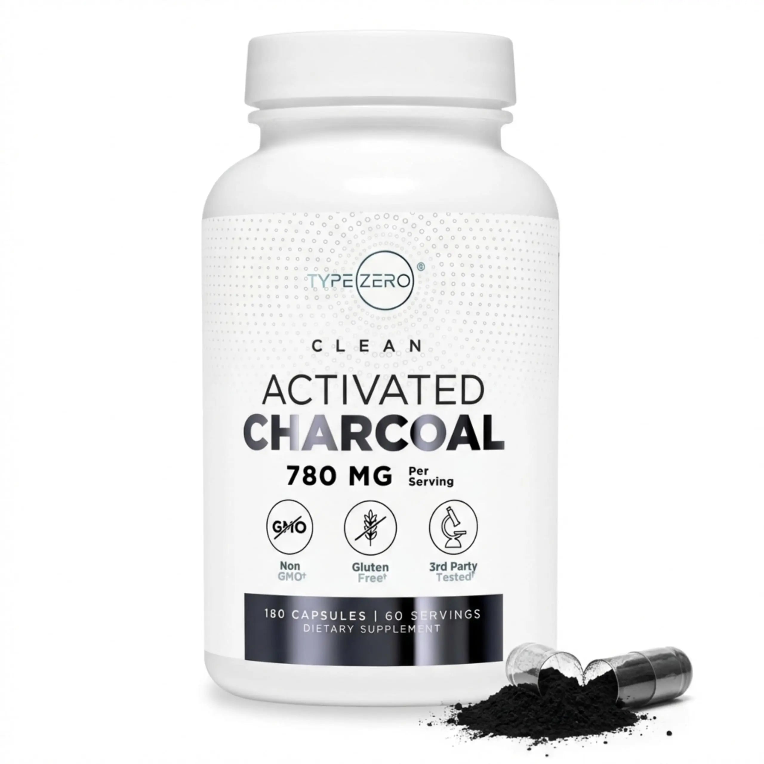 Type Zero Activated Charcoal Capsules (180 Count) - 60 Servings, 780mg Per Serving, from Coconut Shell, Non-GMO, Gluten-Free Type Zero Au supplements