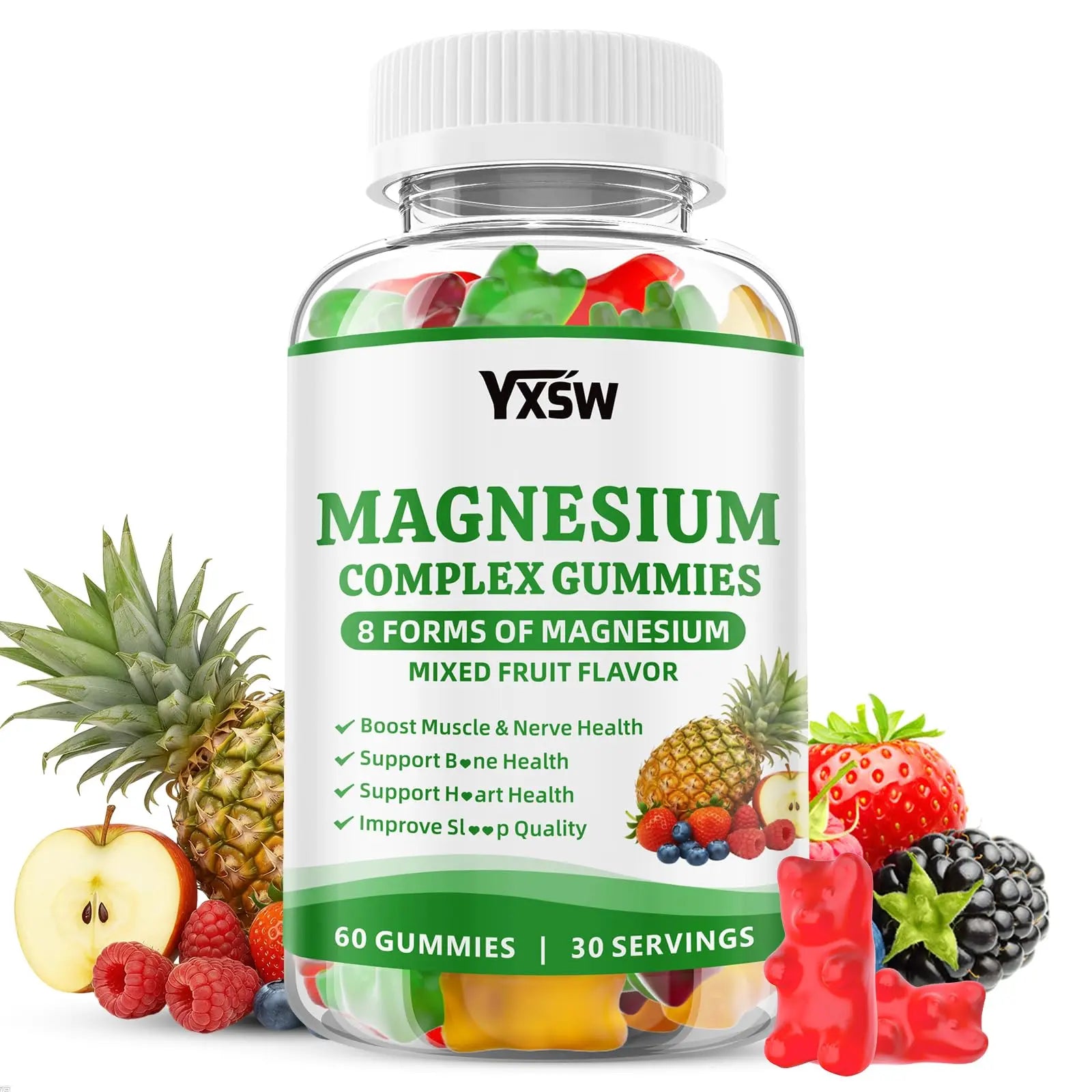 Magnesium Complex Gummies 8 Elemental 1000mg - Magnesium Glycinate, Citrate, Malate, Taurate, Supports Bones, Muscle, Nerve Health, for Women & Men, Vegan Non-GMO, Mixed Flavors, 60 Count YXSW Au supplements