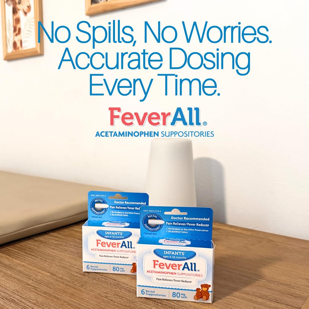 Feverall Infant Acetaminophen Suppositories 6 Rectal Suppositories 80mg Each Pain Reliever/Fever Reducer. Paraben Free, No Artificial Colors or Other preservatives. Ages 6-36 Months (Pack of 2) Feverall Au supplements