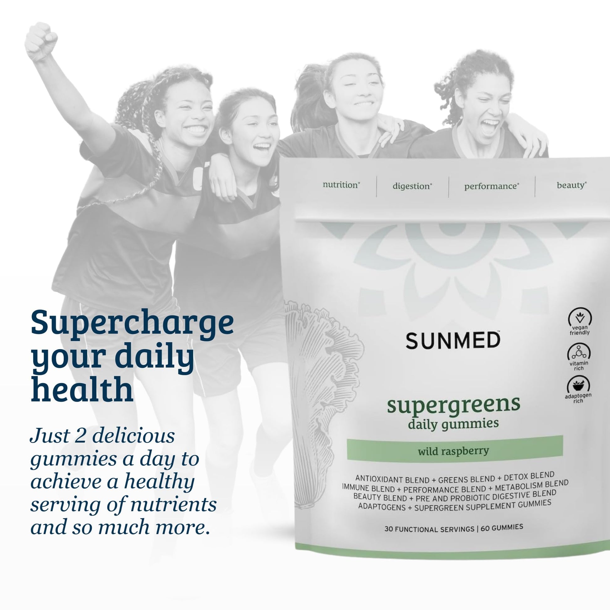 SUNMED Supergreens Daily Gummies – Wellness Blend with Ashwagandha, Green Tea, Spirulina, Probiotics, Antioxidants & Detox Support for Immunity, Gut, Skin & Brain Health | Wild Raspberry, 60ct SUNMED Au supplements