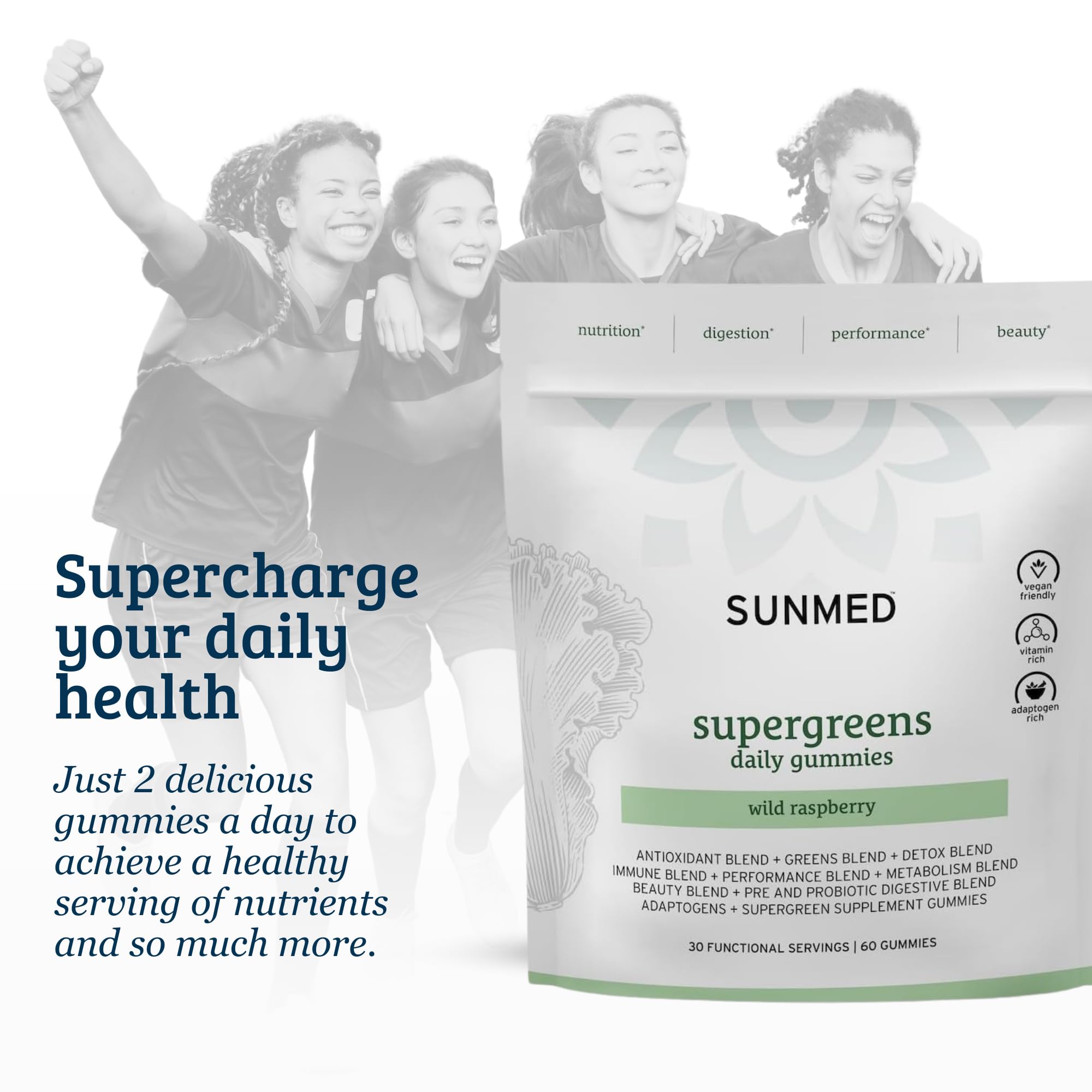 SUNMED Supergreens Daily Gummies – Wellness Blend with Ashwagandha, Green Tea, Spirulina, Probiotics, Antioxidants & Detox Support for Immunity, Gut, Skin & Brain Health | Wild Raspberry, 60ct SUNMED Au supplements