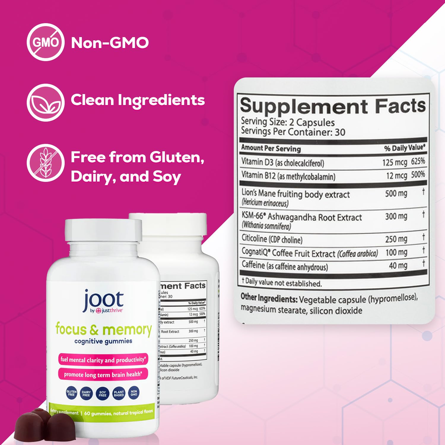 Just Thrive Focus & Memory Gummies – Nootropic Brain Supplement for Clarity, Concentration, Memory Support, & Energy – Citicoline, Lion’s Mane, Vitamin B12 & D3 Just Thrive Au supplements
