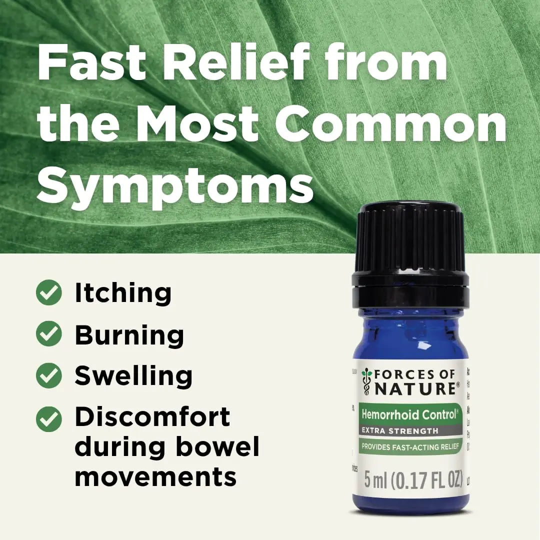 Forces of Nature Hemorrhoid Control Extra Strength, Organic Homeopathic Medicine with Witch Hazel, Horse Chestnut, and Soothing Essential Oils for Itching, Swelling & Discomfort, 5ml (0.17 fl oz) Forces of Nature Au supplements