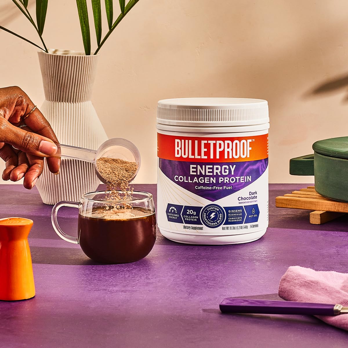 Bulletproof Dark Chocolate Energy Collagen Protein, 19.3 Ounces, Caffeine-Free Fuel Bulletproof Au supplements