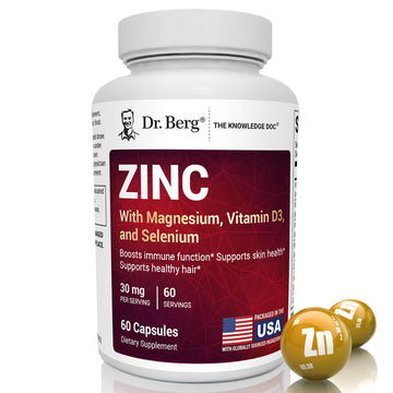 Dr. Berg Zinc 30mg Enhanced with Magnesium, Vitamin D3, Selenium, & Copper - Zinc Supplements for Men & Women - Chelated Zinc for Immune, Skin, Hair, & Nails Support* - 60 Capsules Dr. Berg Nutritionals Au supplements