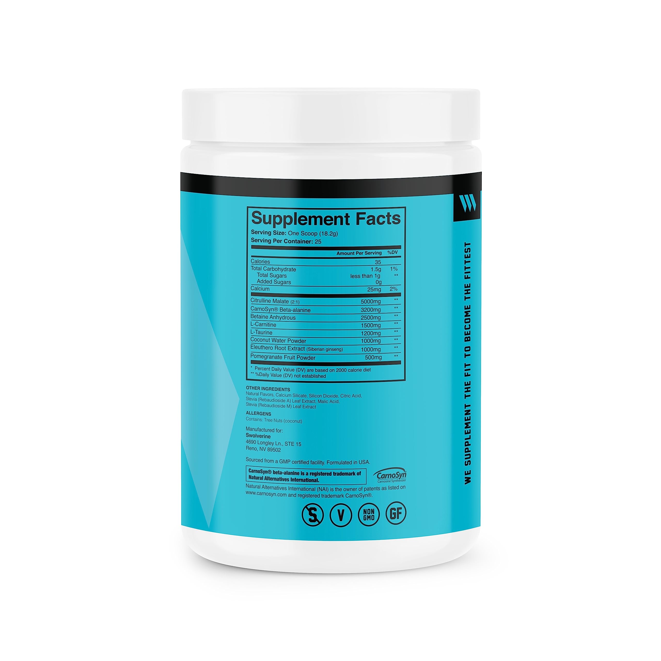 Swolverine PRE-Workout | Citrulline Malate, Carnosyn Beta Alanine, Carnitine, Ginseng Swolverine Au supplements